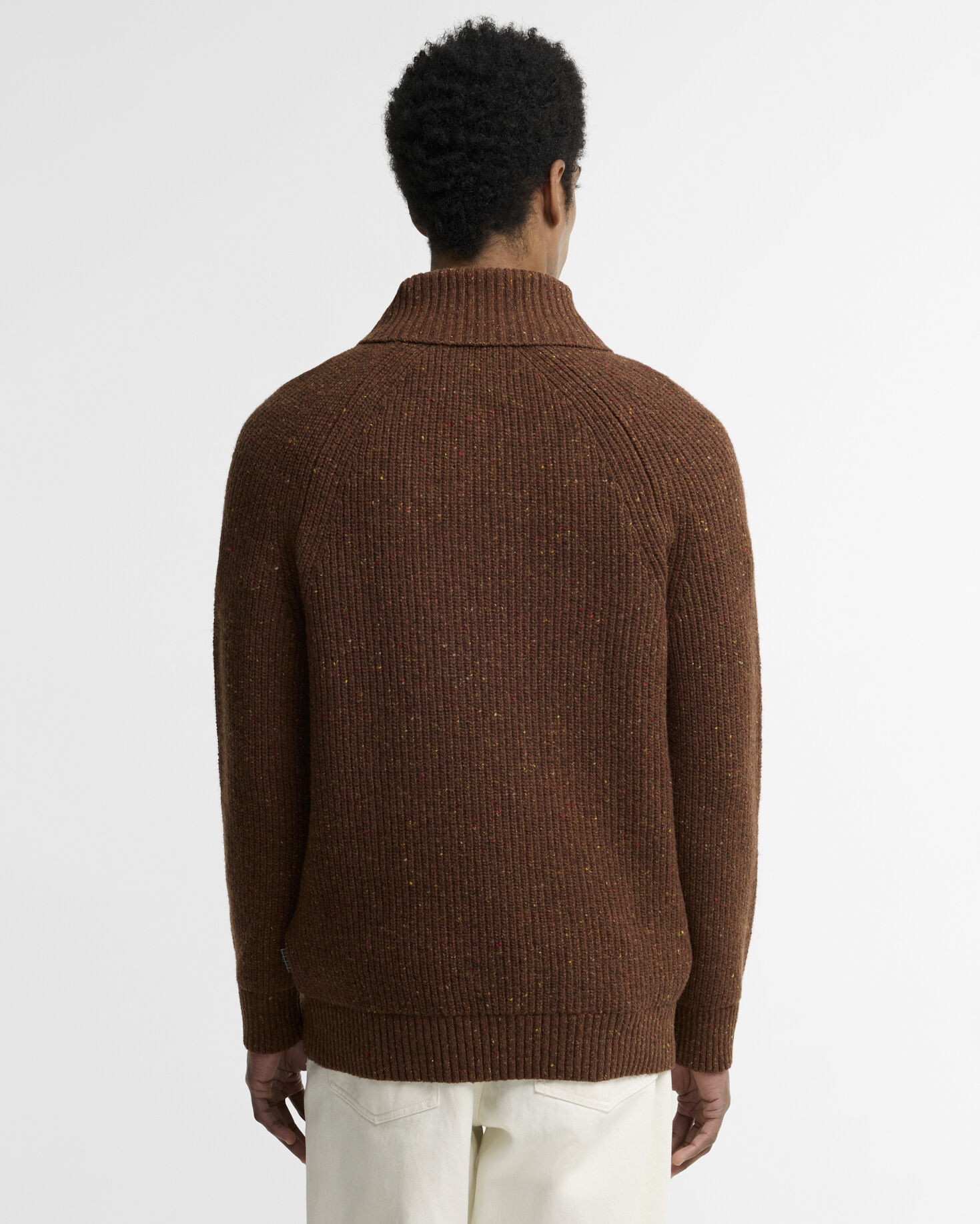 Essentials Fleck Wool Shawl Neck Jumper Bracken