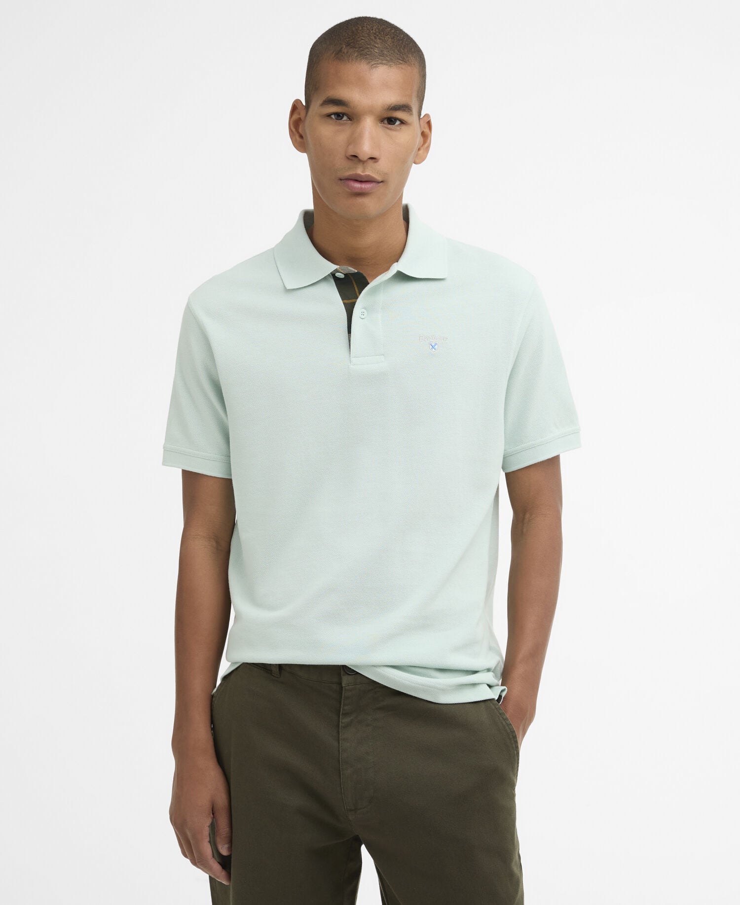 Tartan Pique Polo Shirt Mint Blue