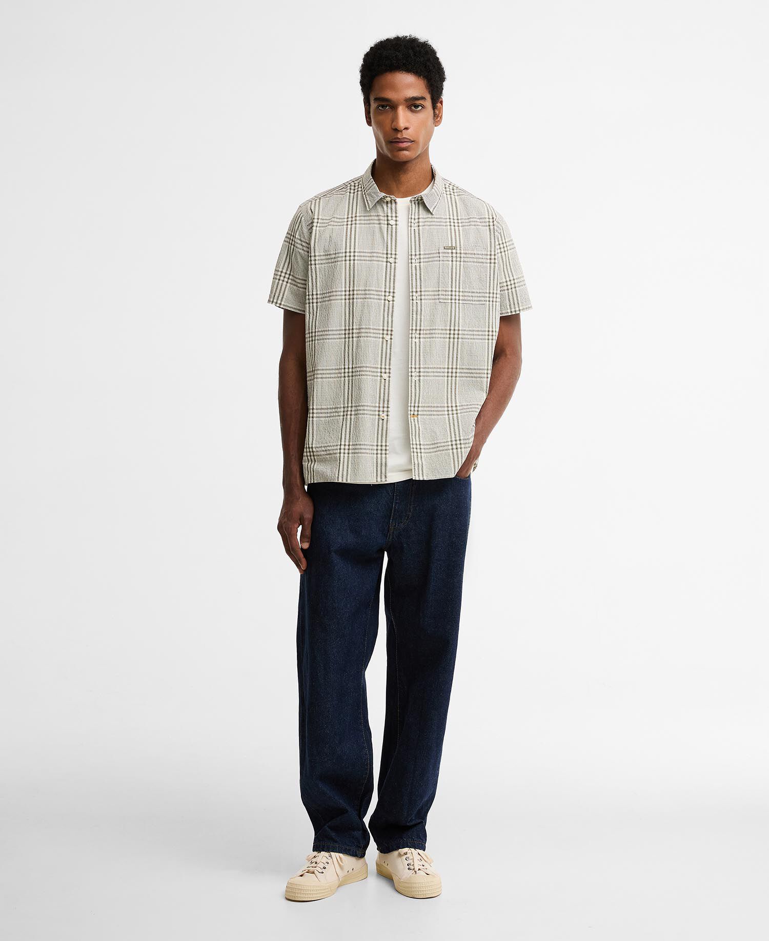 Carrock Checked Seersucker Short-Sleeved Shirt Whisper White