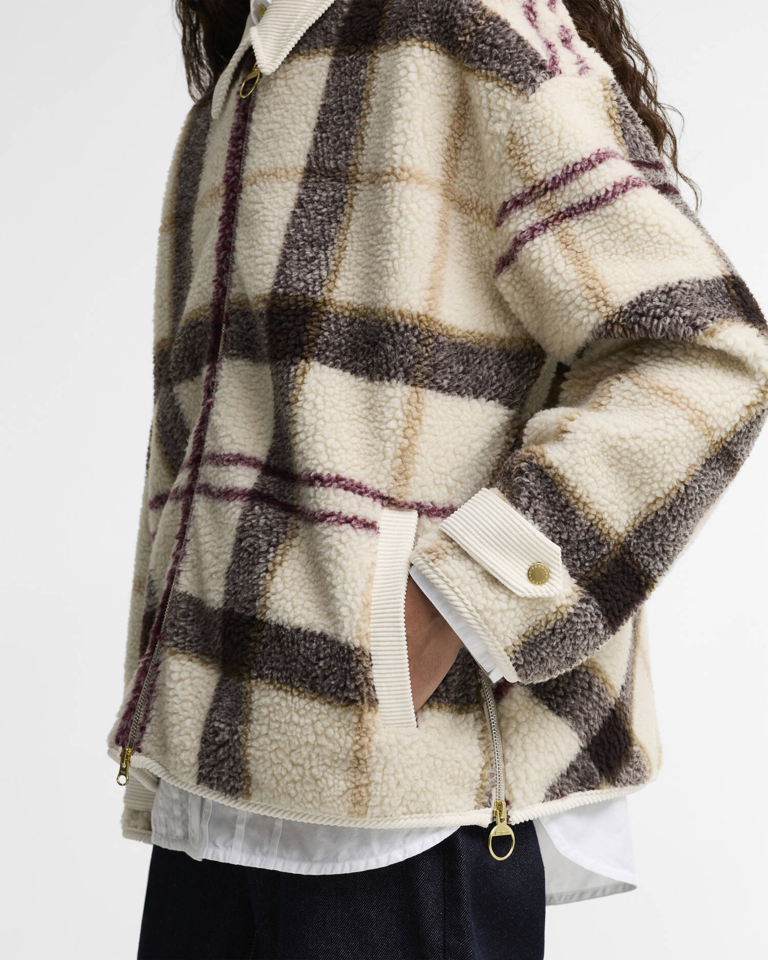 Barbour Fleecejacke Hazelwood Tartan Ecru Muted Tartan image number 4