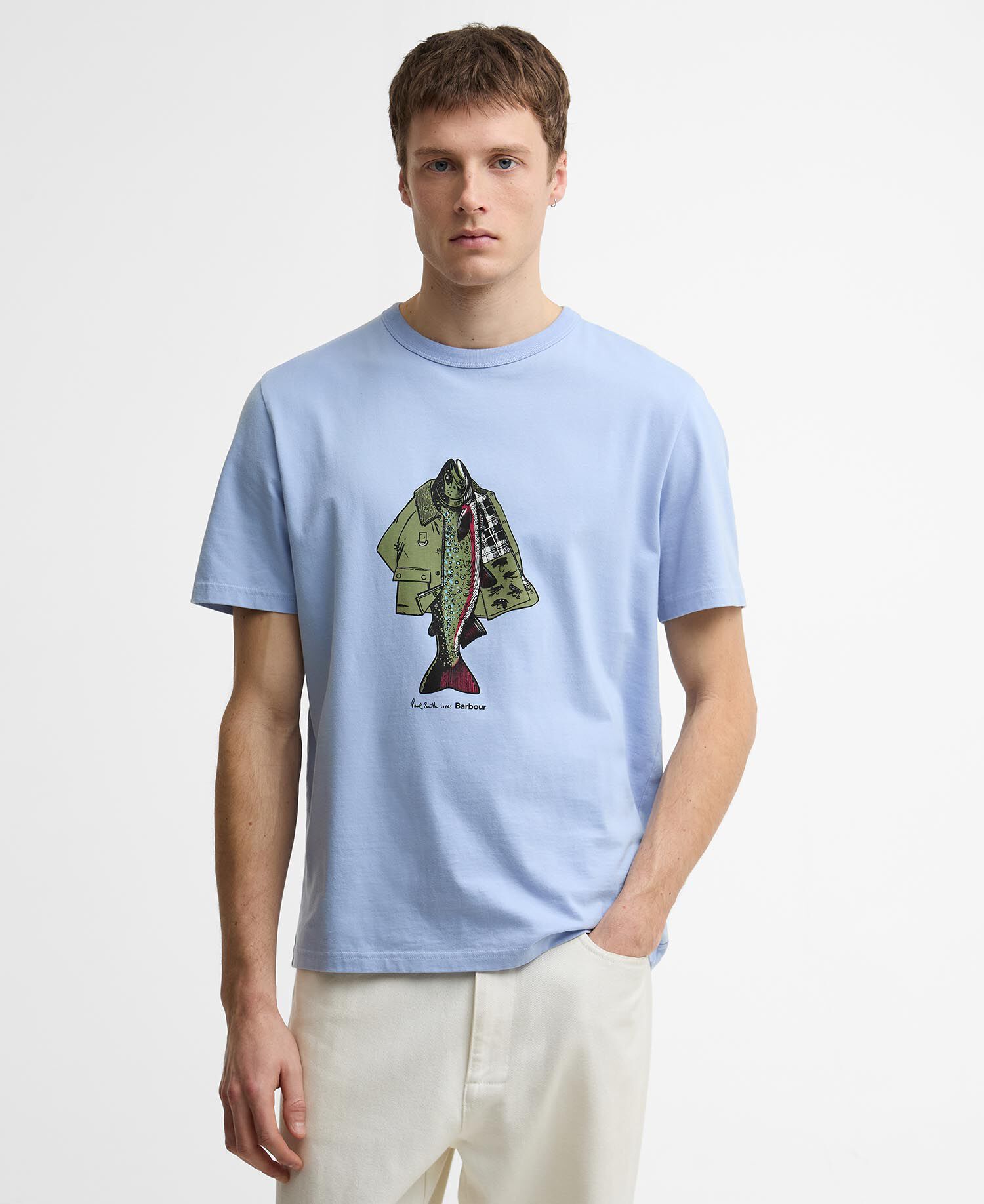 T-shirt a tema giacca da pesca Paul Smith Loves Barbour Mid Blue