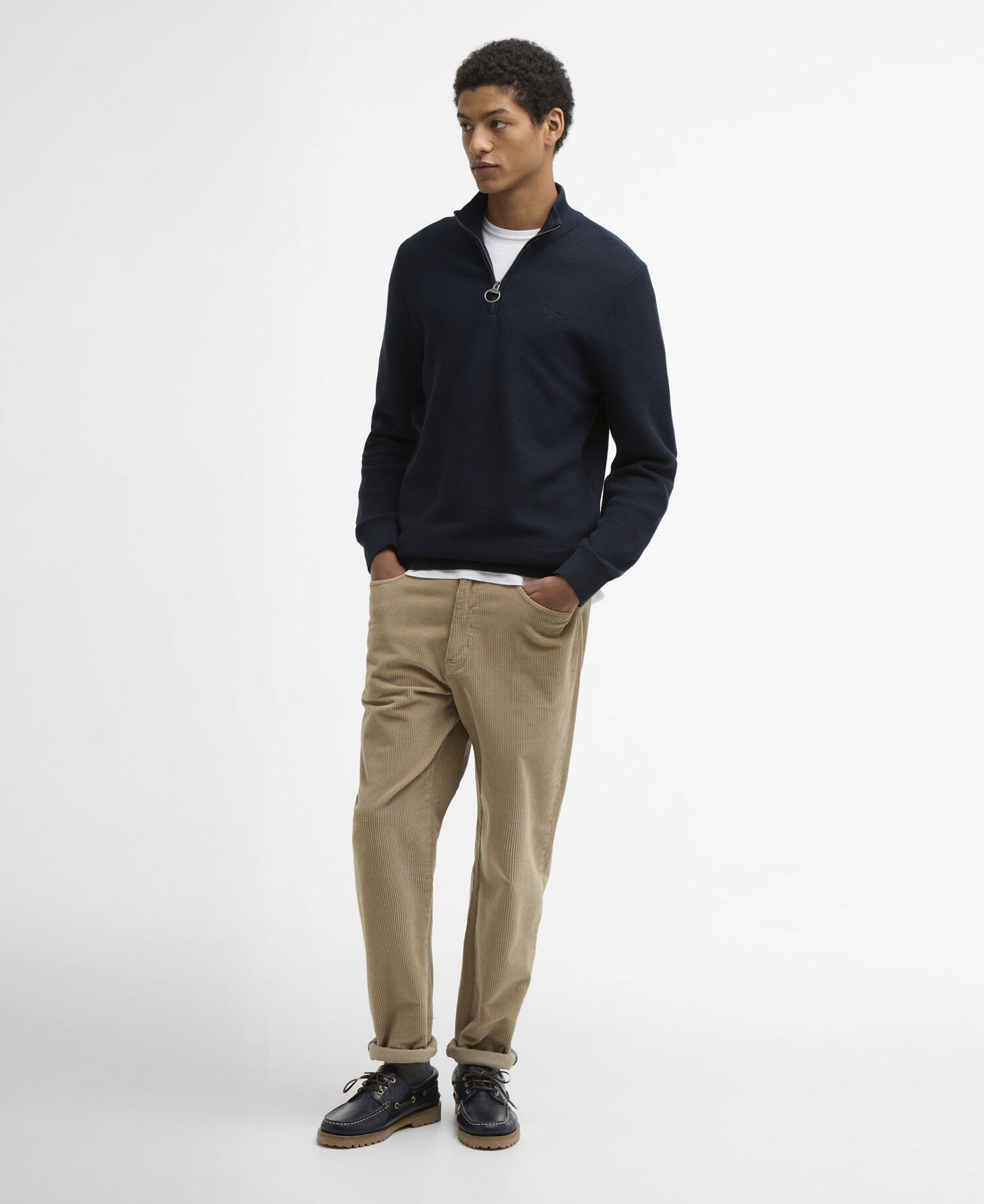 Maglione con zip corta Essential a nido d&rsquo;ape Navy