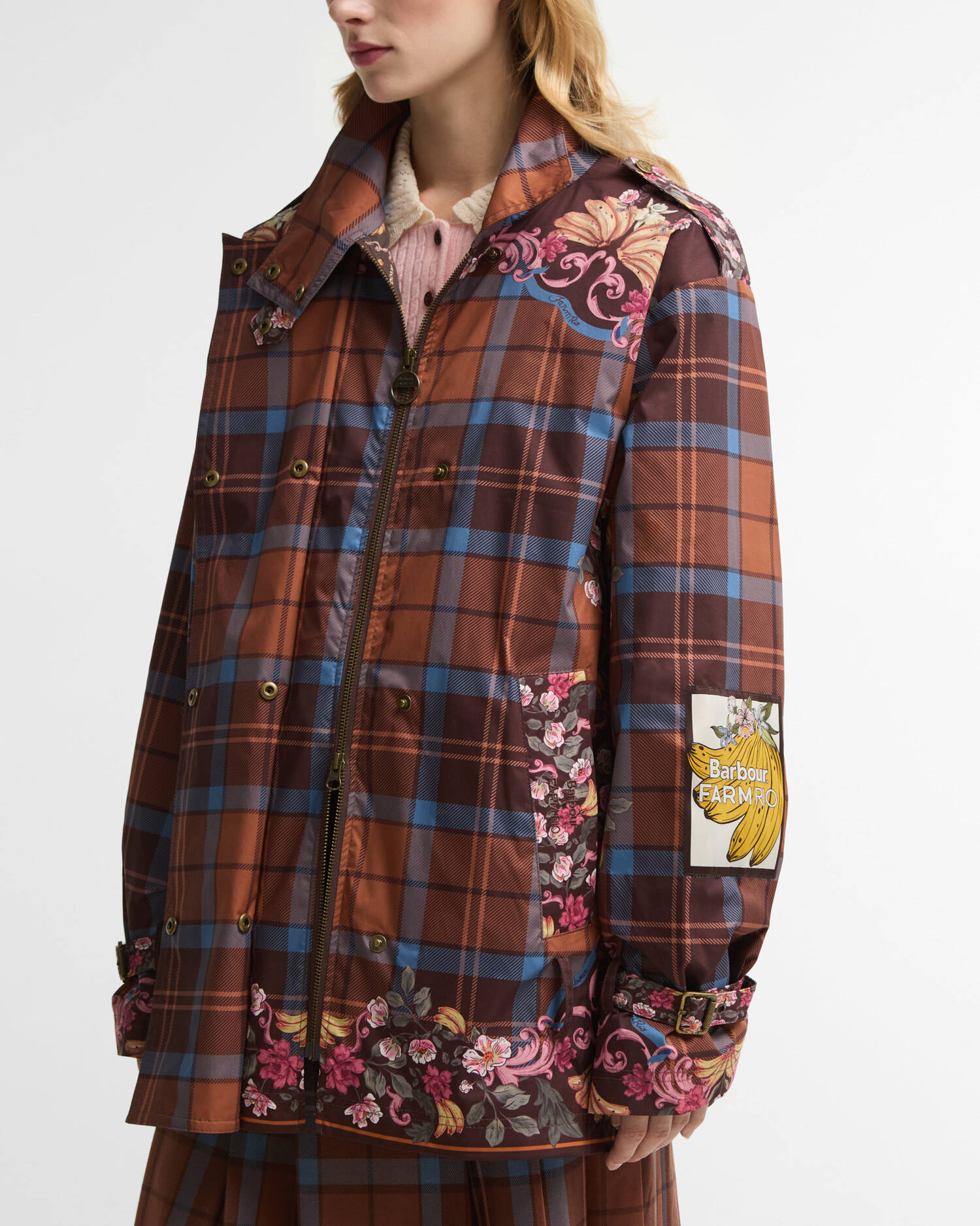 Giacca antipioggia con cintura Petrea Barbour FARM Rio Tropical Tea Tartan/Banana Print image number 5