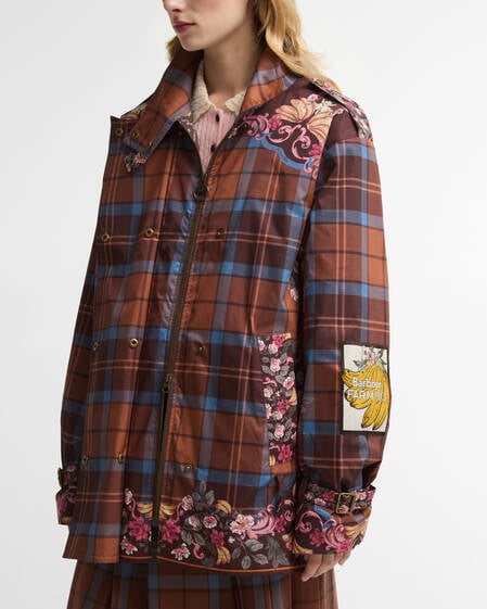 Giacca antipioggia con cintura Petrea Barbour FARM Rio Tropical Tea Tartan/Banana Print