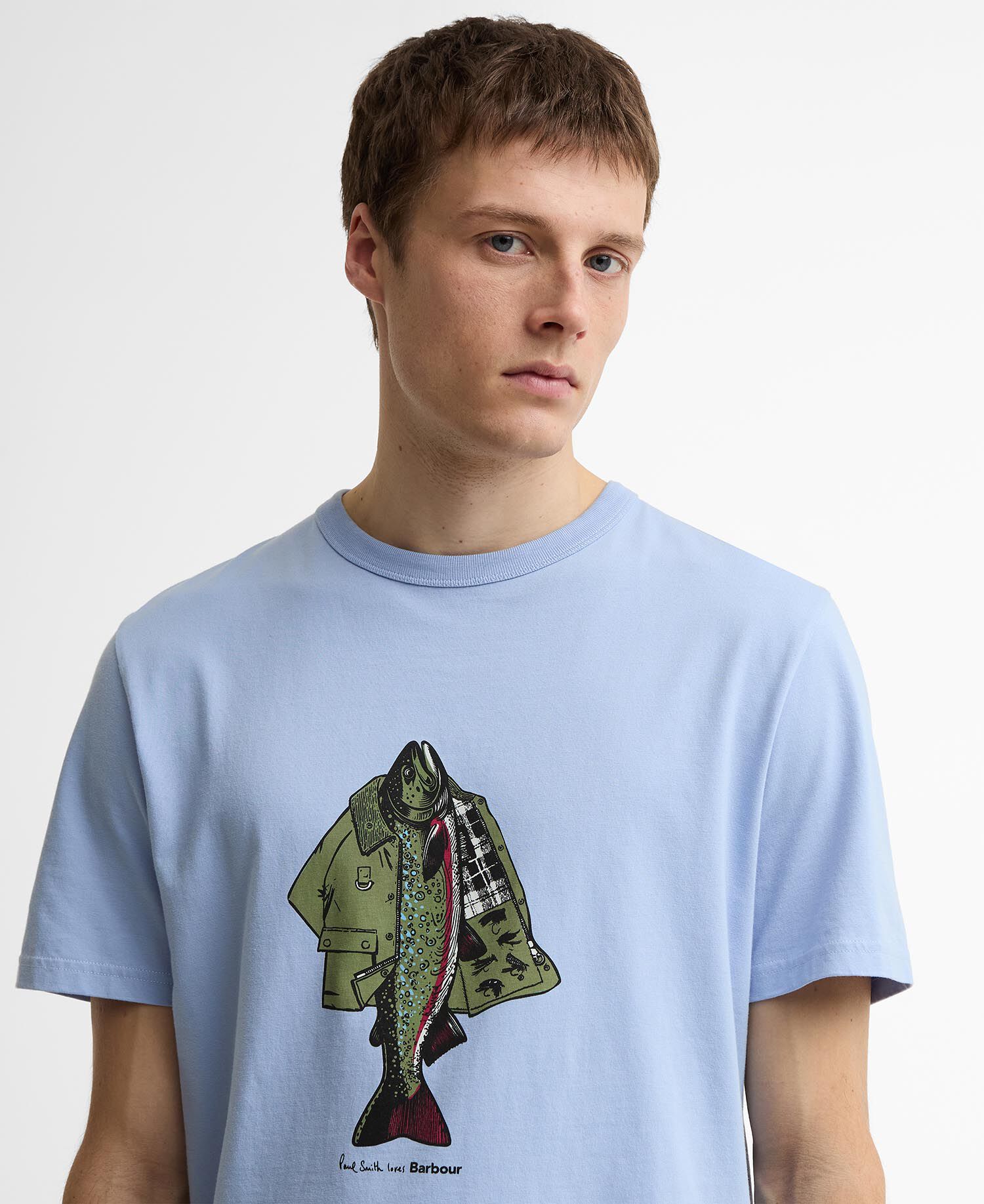 T-shirt a tema giacca da pesca Paul Smith Loves Barbour Mid Blue