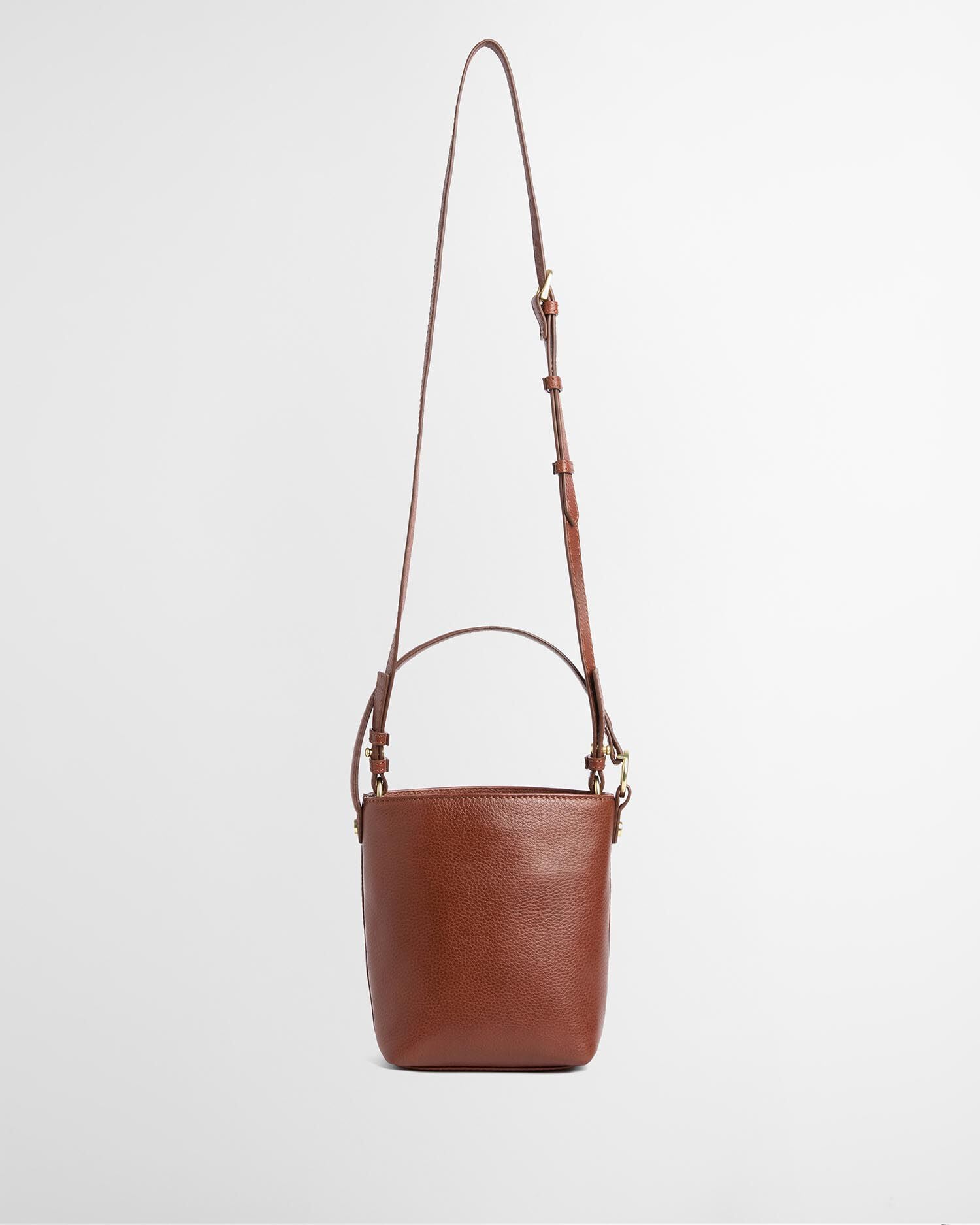 Cedar Mini Leather Bucket Bag Brown