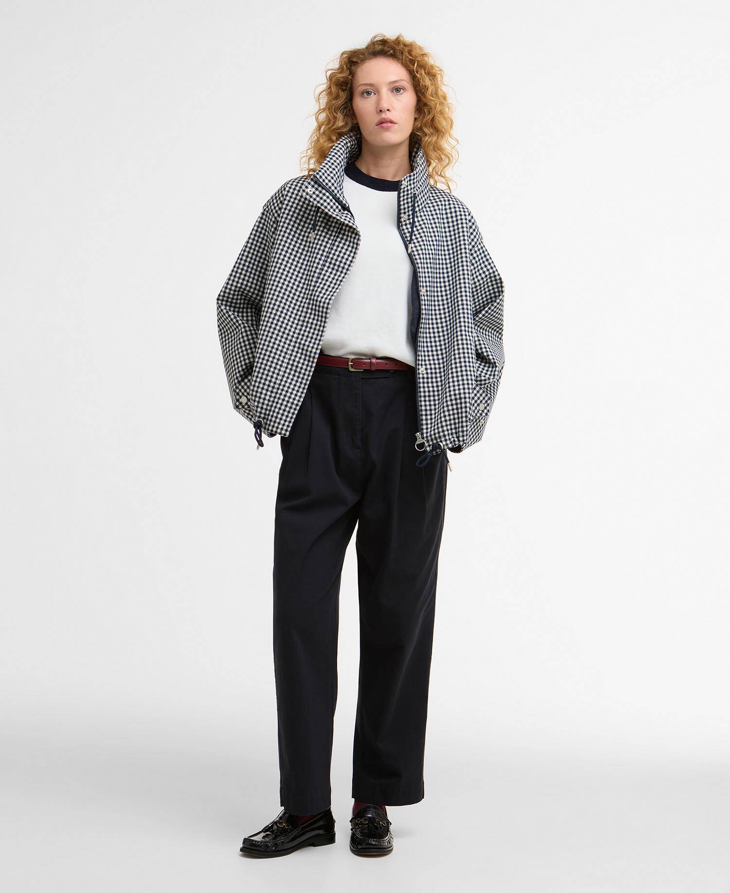 Bronwyn Gingham Funnel-Neck Showerproof Jacket Navy Gingham image number 1
