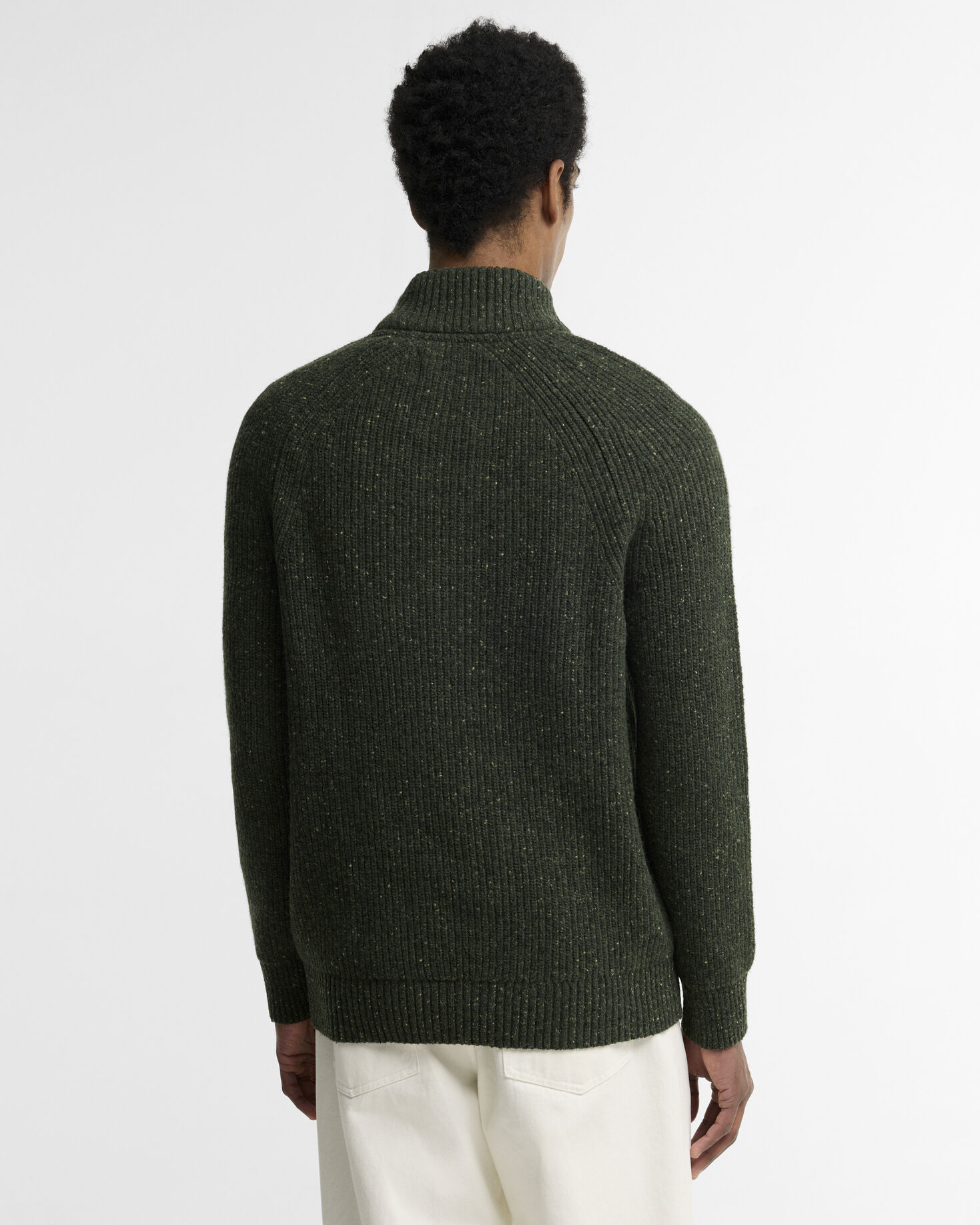 Essentials Fleck Wool Half-Zip Jumper Olive