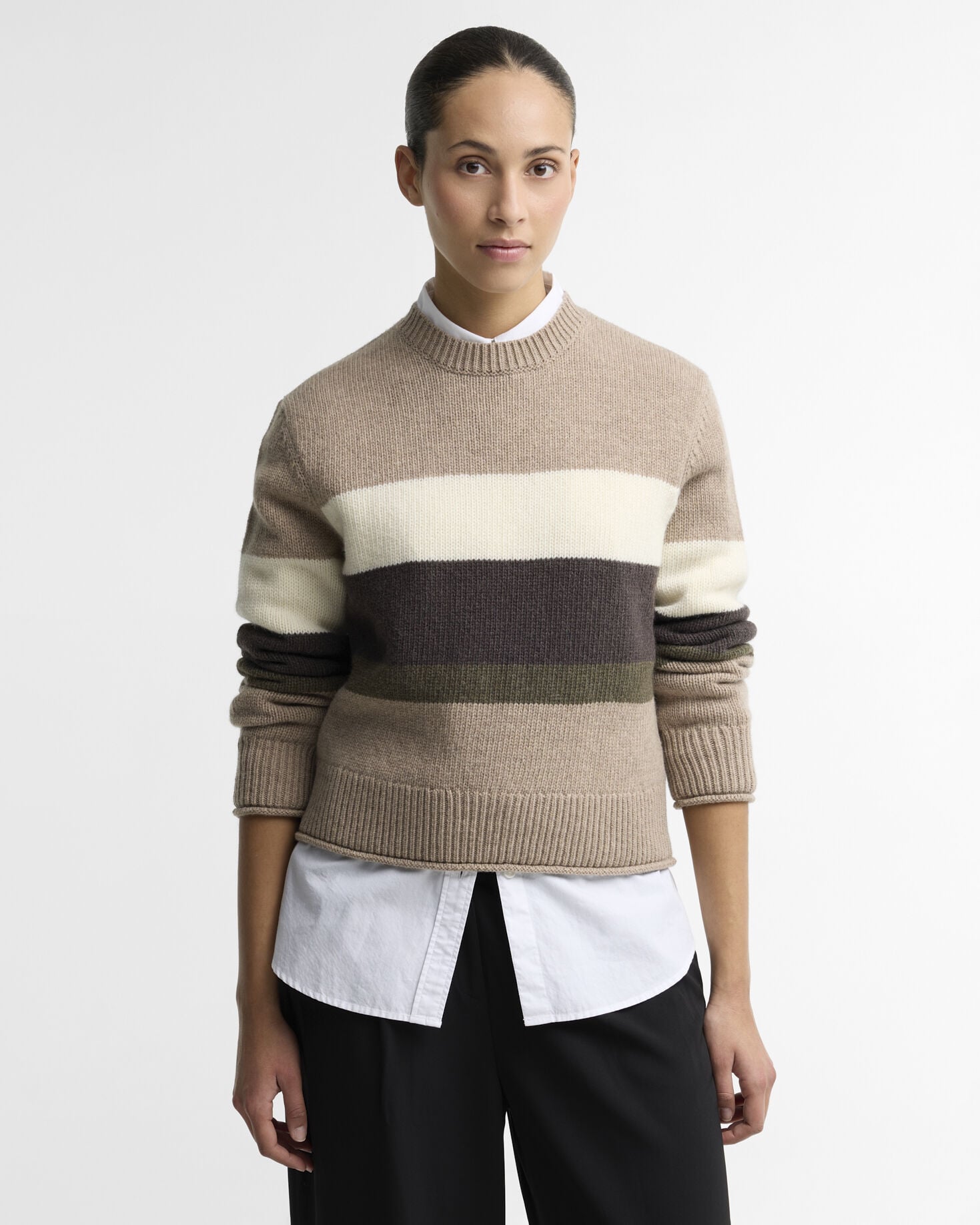 Maglione girocollo Wrenwood in lana con motivo a righe Warm Trench Multi