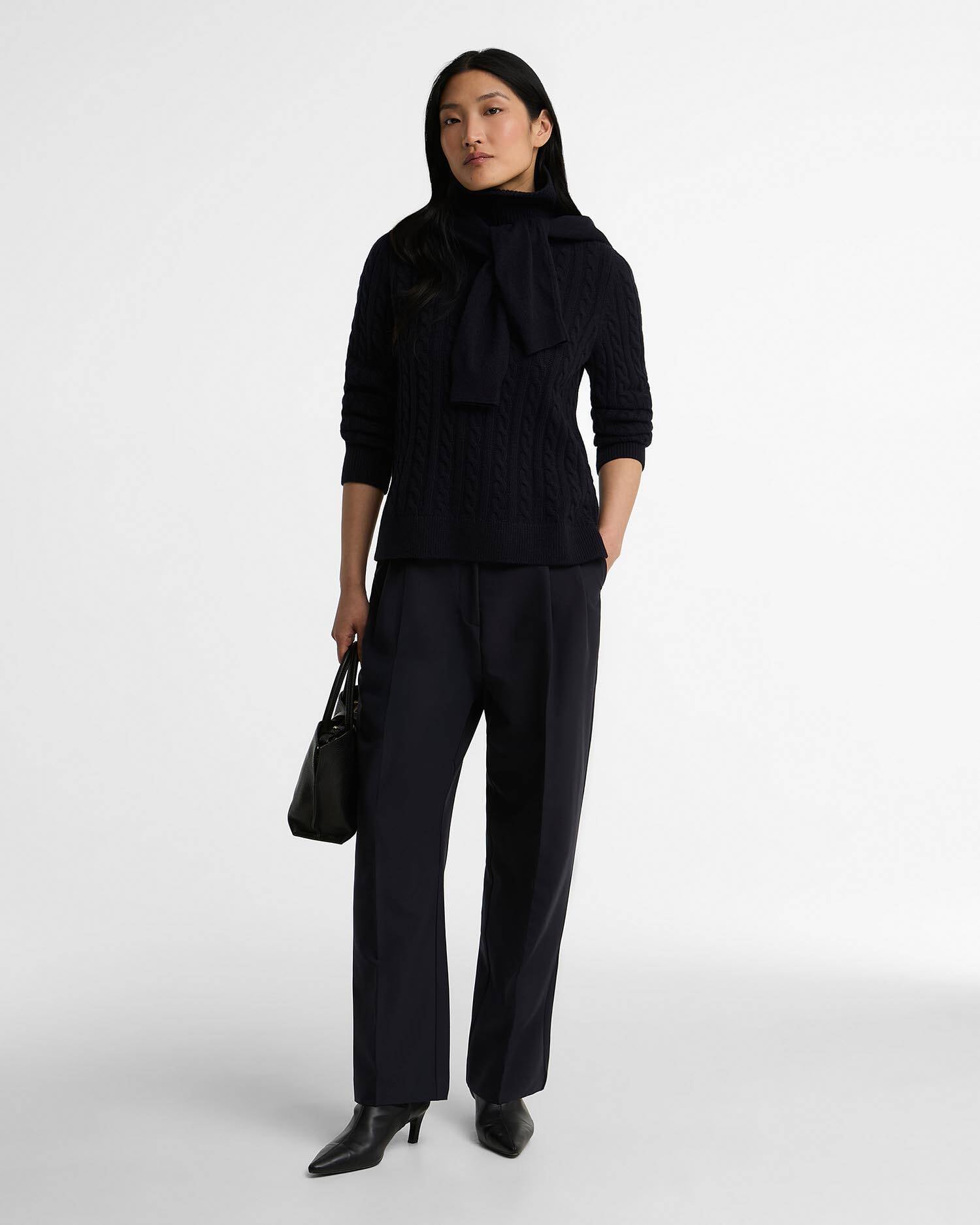 Ambleside Cable-Knit Rollneck Jumper Navy image number 1