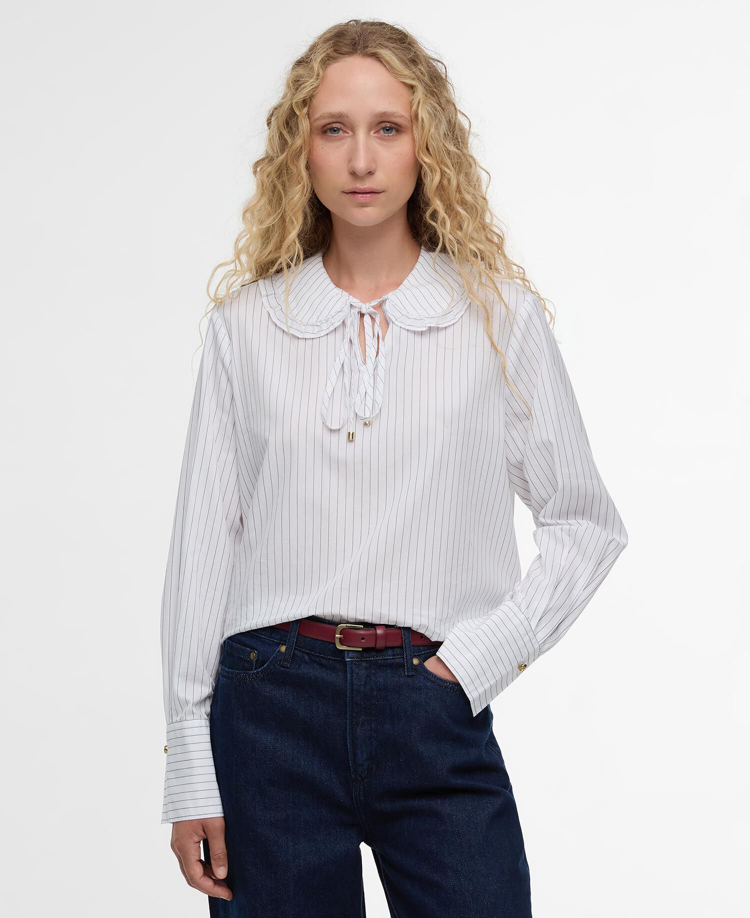 Camicia a maniche lunghe Avery White/Dark Navy Stripe