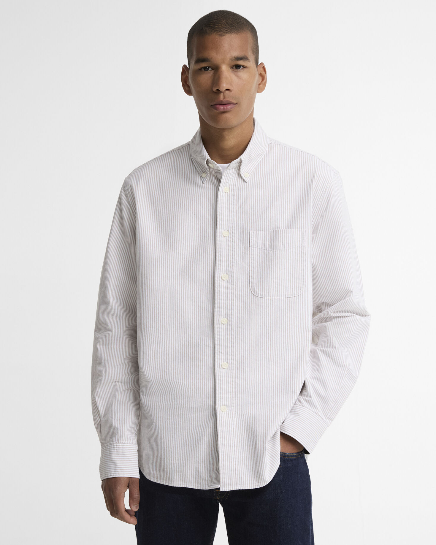 Striped Authentic-Fit Long-Sleeved Shirt Stone