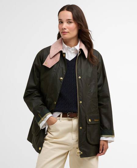 Modern Beadnell Waxed Jacket Archive Olive/Ancient/Gardenia
