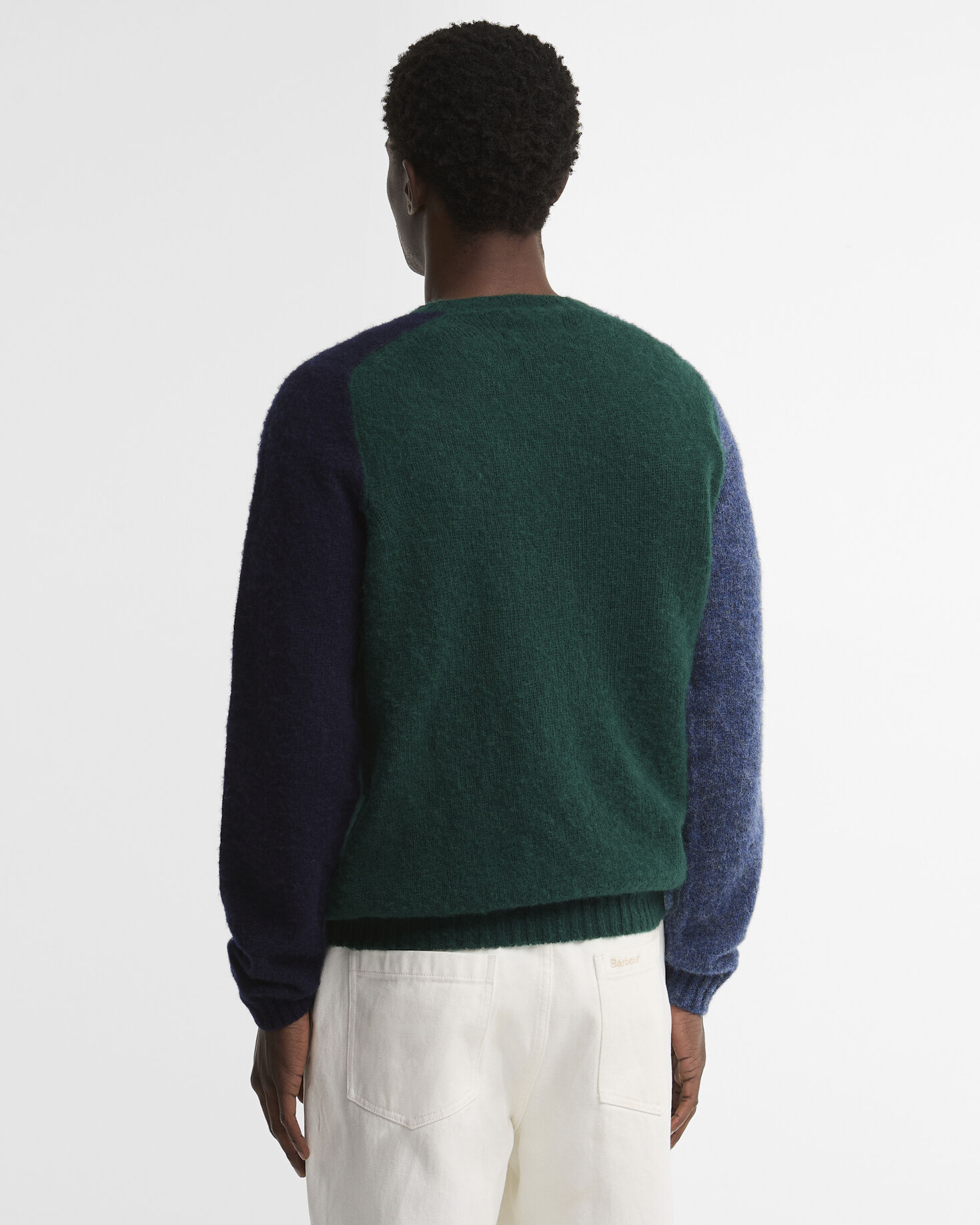 Scottish-Made Colour Block Wool Crew Neck Jumper Evergreen