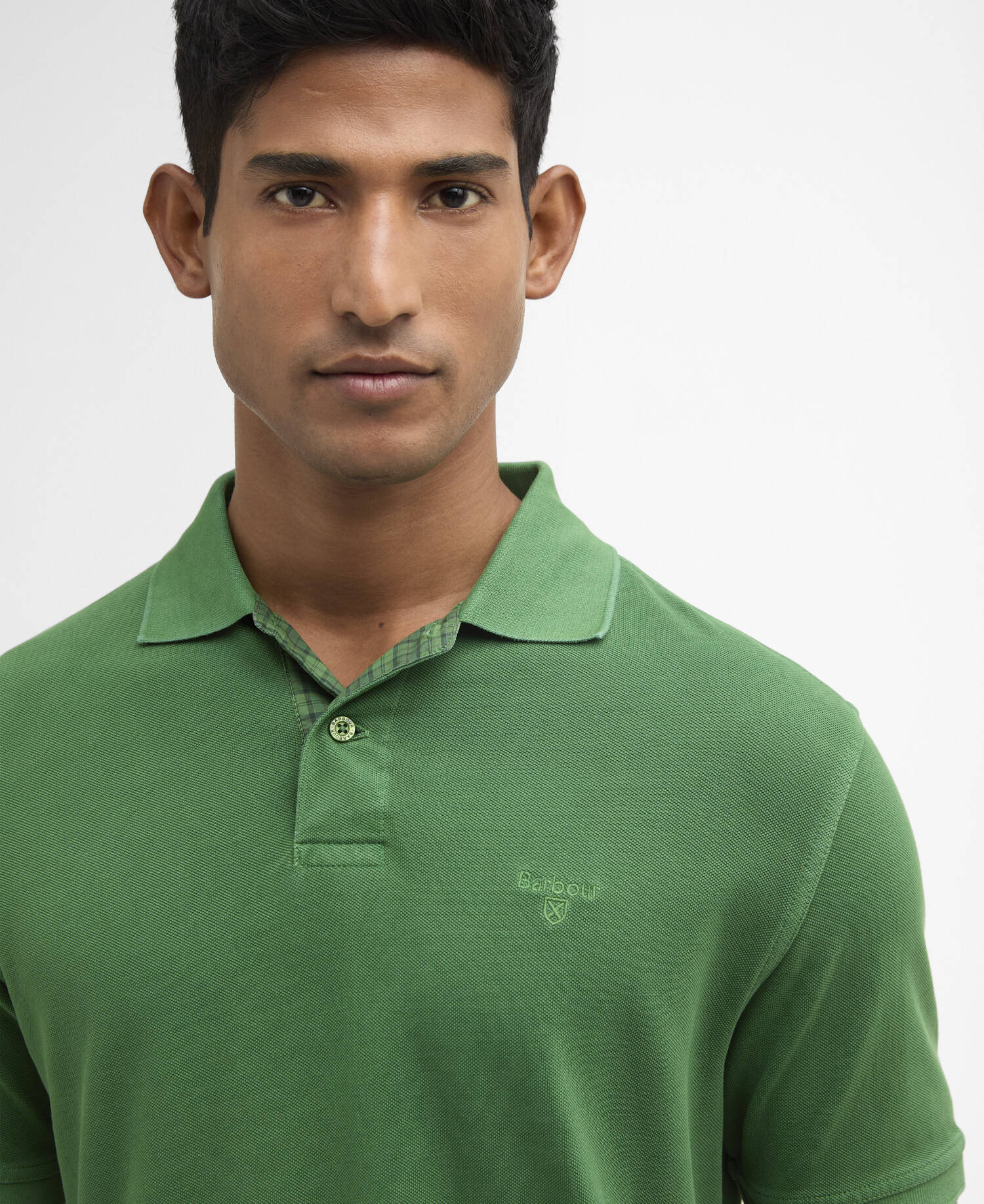 Washed Tartan Tailored Pique Polo Washed Green image number 3