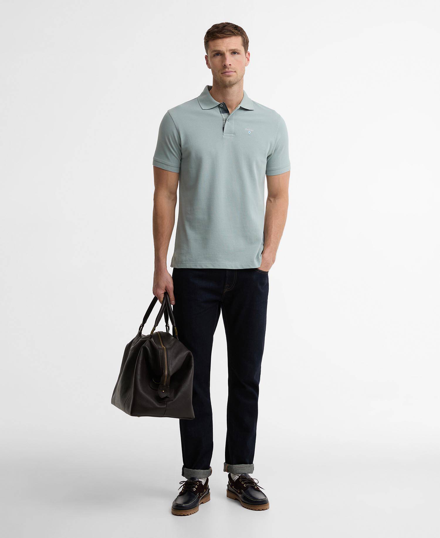 Tartan Pique Polo Shirt Dusty Slate image number 1
