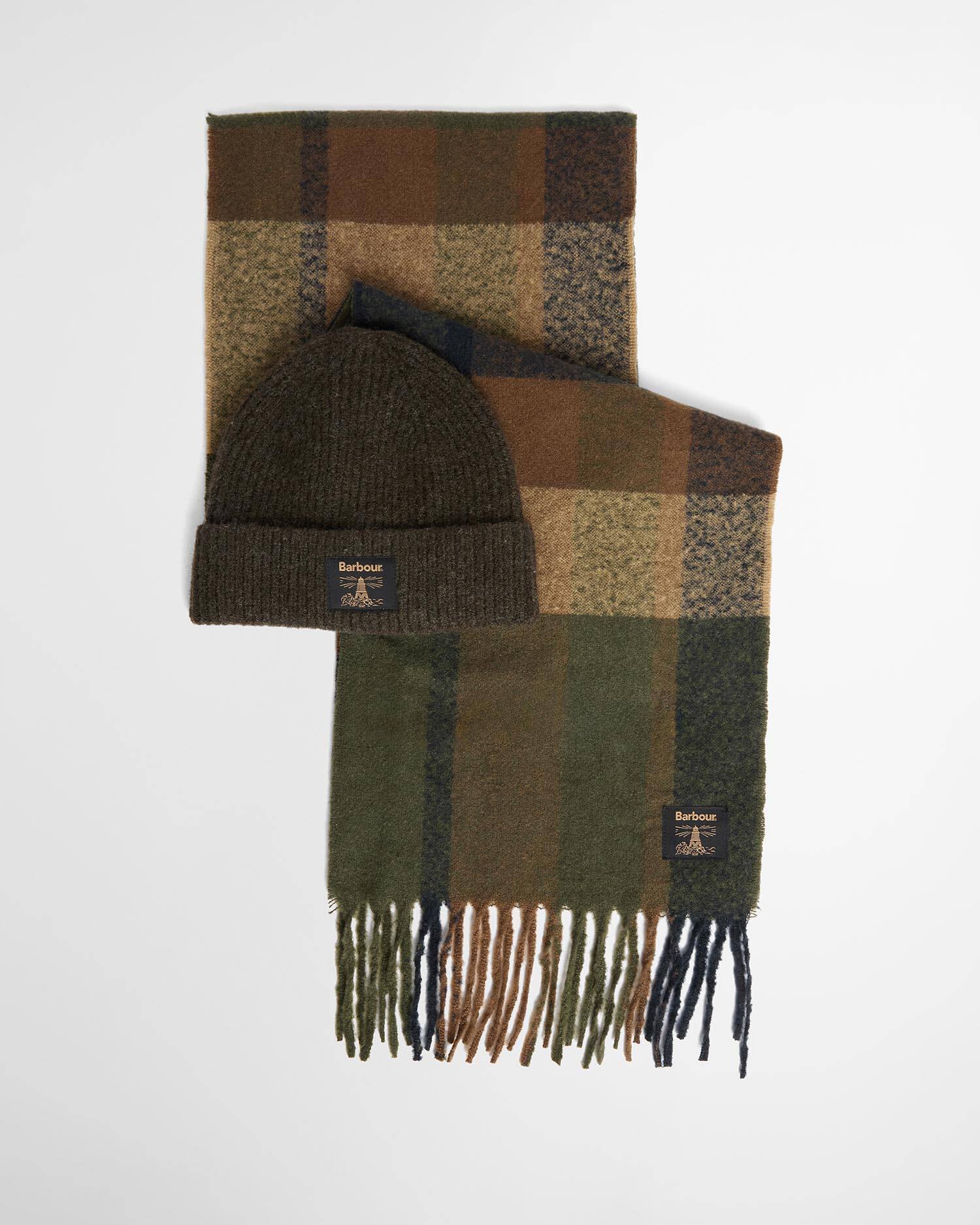 Westerdale Beanie and Scarf Gift Set Olive/Navy image number 0