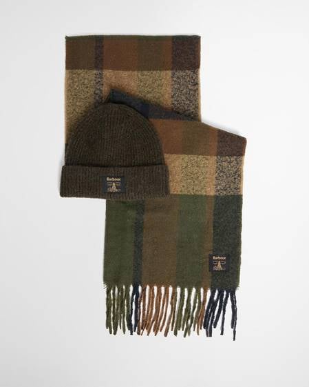 Westerdale Beanie and Scarf Gift Set Olive/Navy