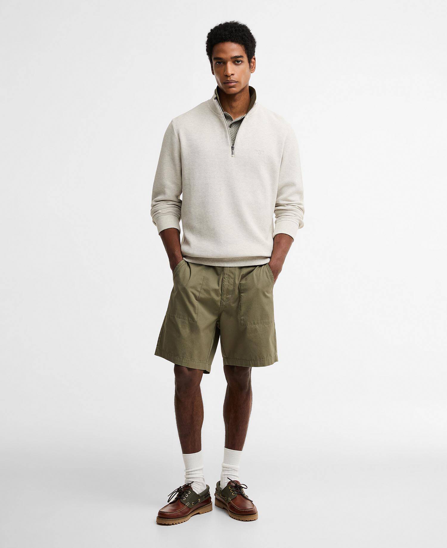 Felpa con zip corta Ravensworth Ecru Marl image number 1