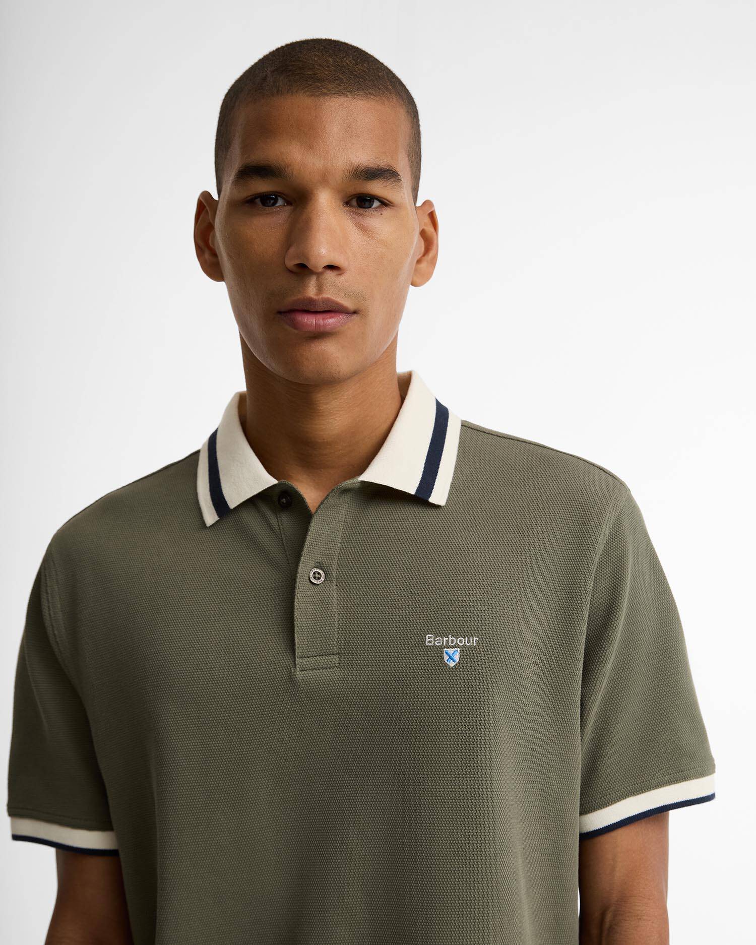Anthorn Textured Tailored Polo Shirt Dusty Olive image number 3