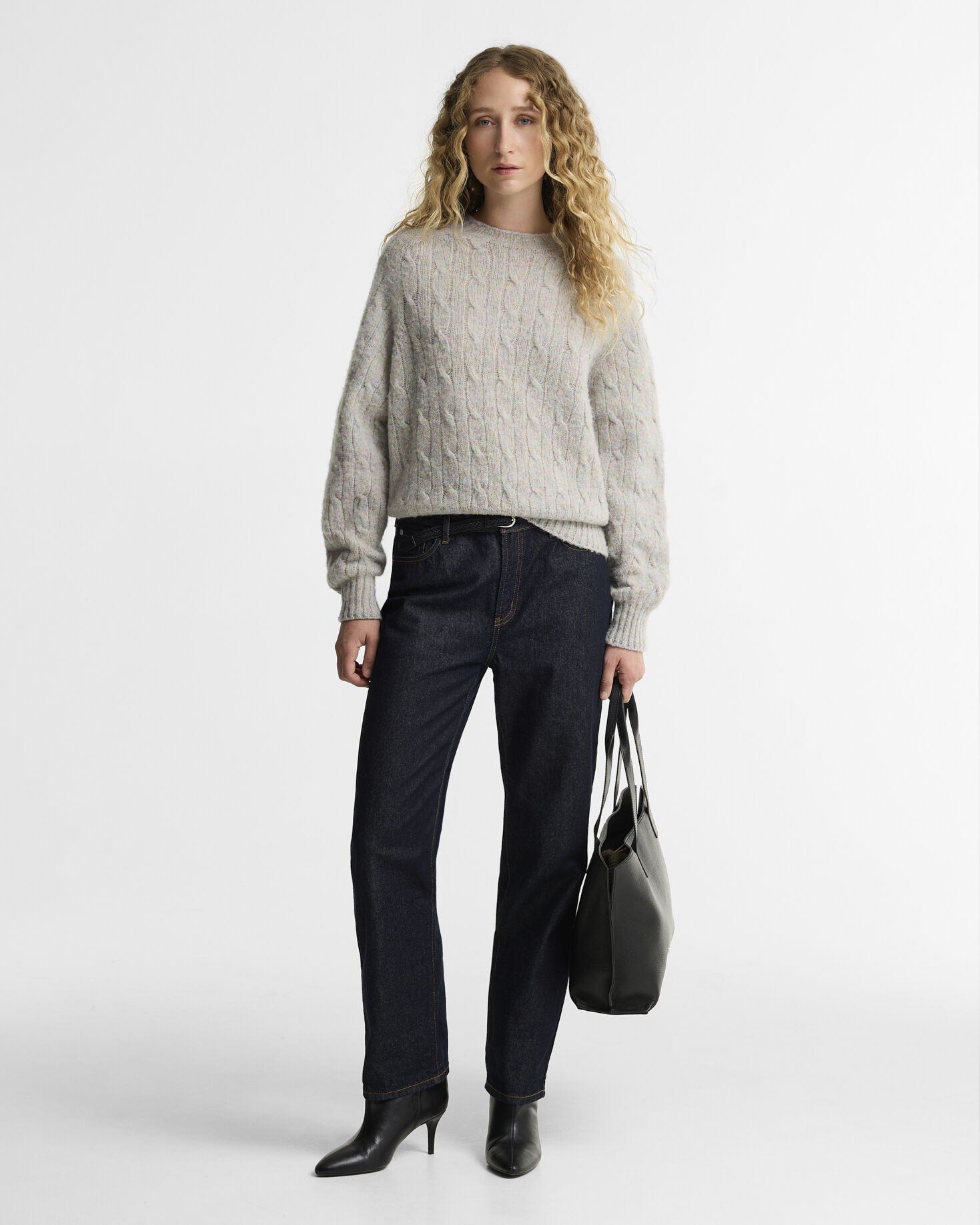 Scottish Made Havant Cable Knit Wool Jumper Pearl