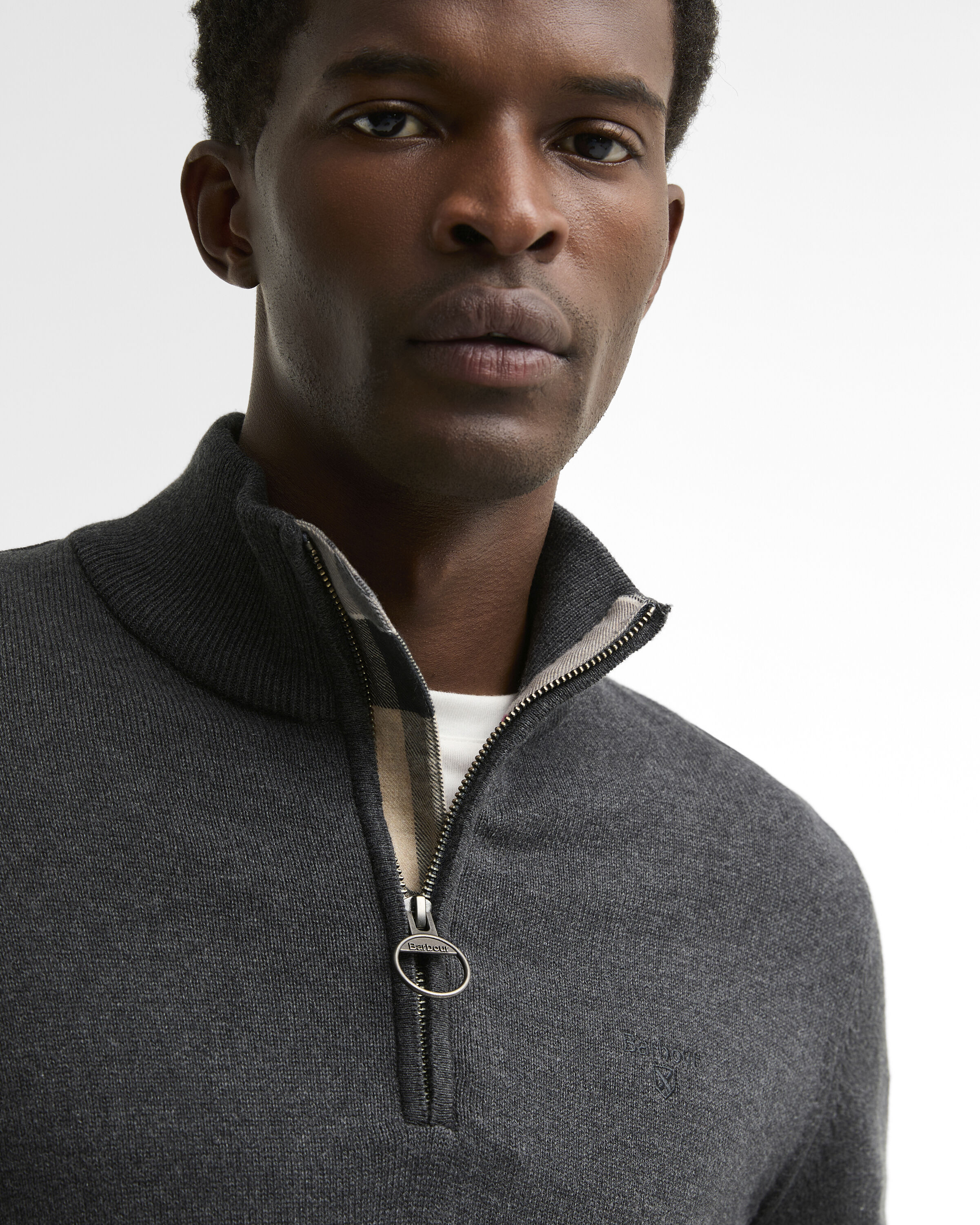 Cotton Quarter-Zip Jumper Charcoal