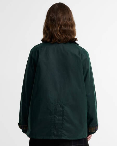 Paul Smith Loves Barbour Women's Long Spey  Waxed Jacket Bottle Green Heraldry Print