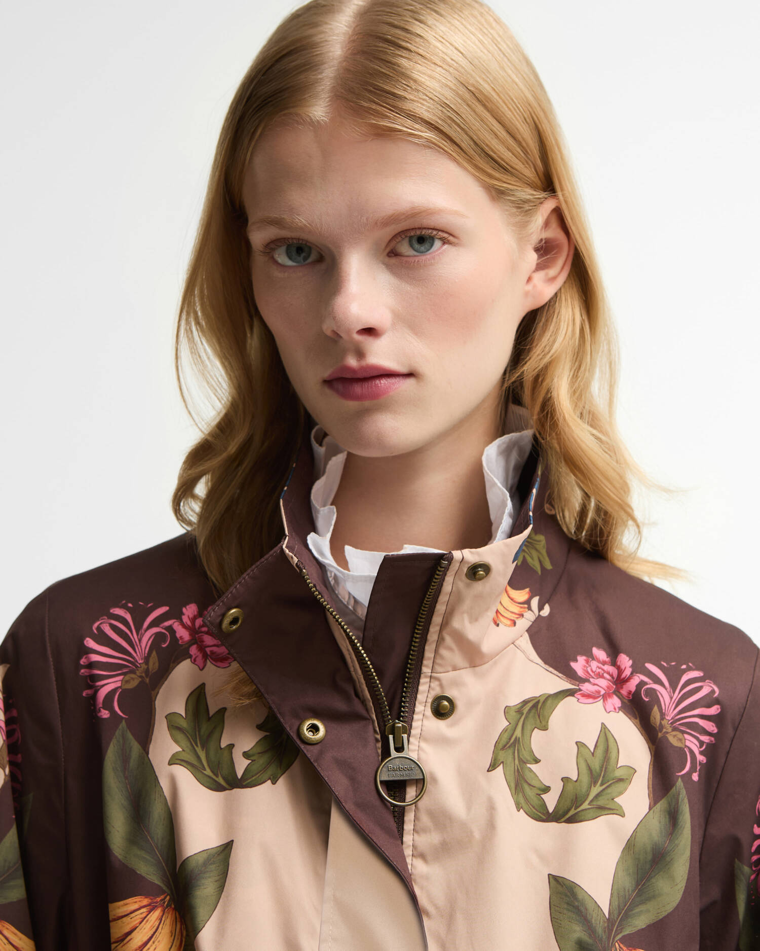 Barbour FARM Rio Mandevilla Peplum Showerproof Jacket Bloom In Between/Brown Banana image number 3