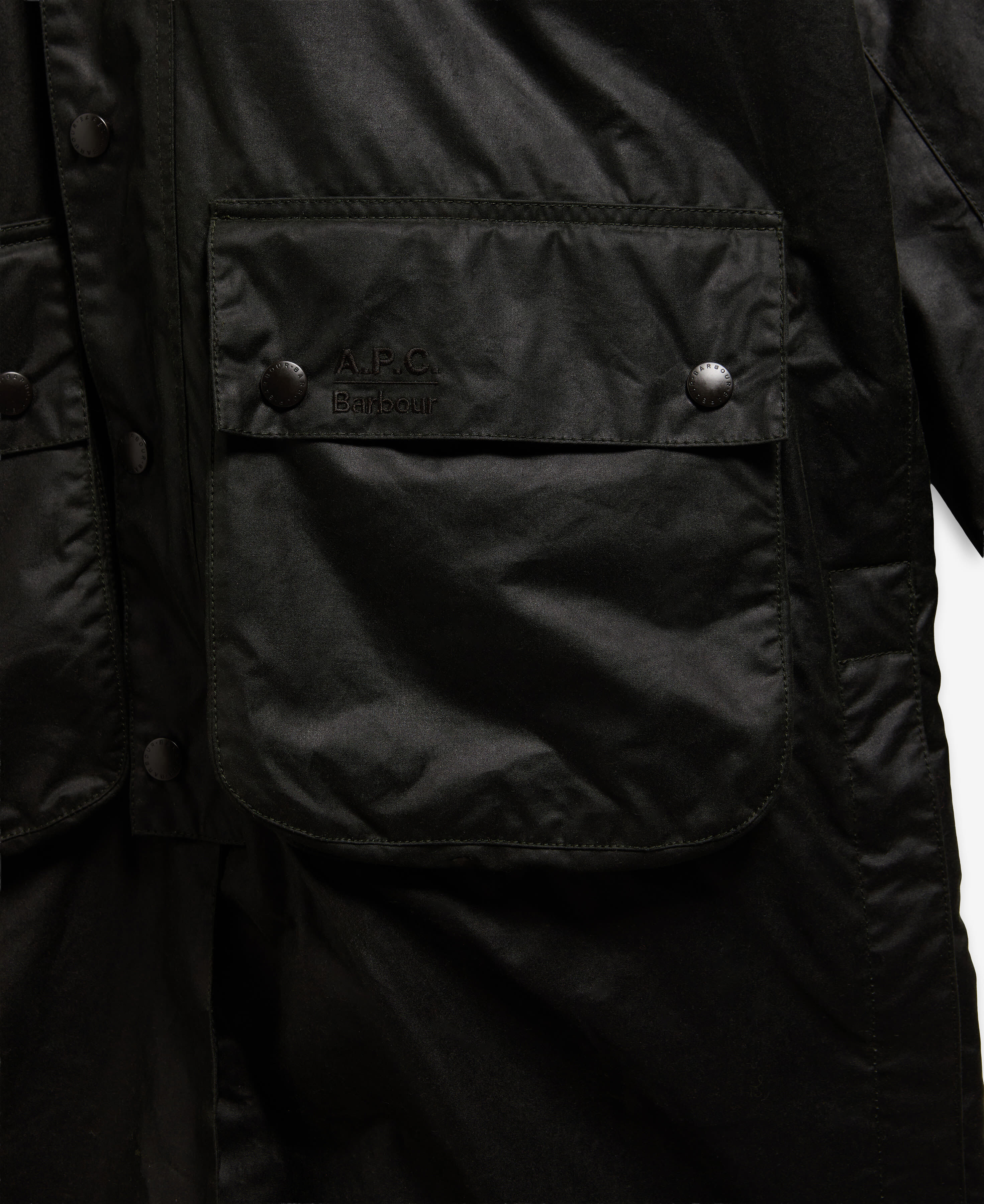 Barbour x A.P.C. Sugarlump Bedale Long Waxed Jacket Dark Sage