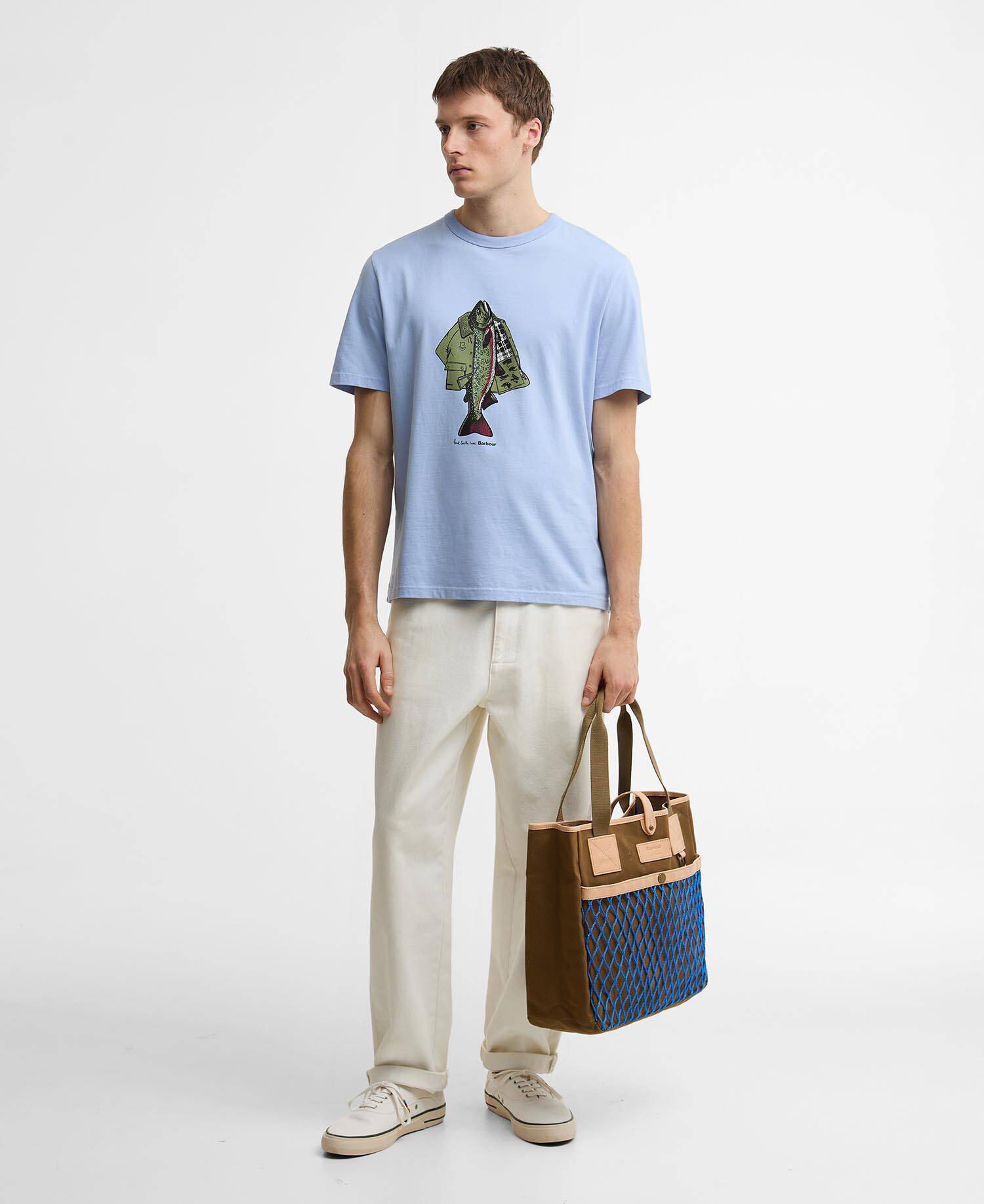 T-shirt a tema giacca da pesca Paul Smith Loves Barbour Mid Blue image number 1