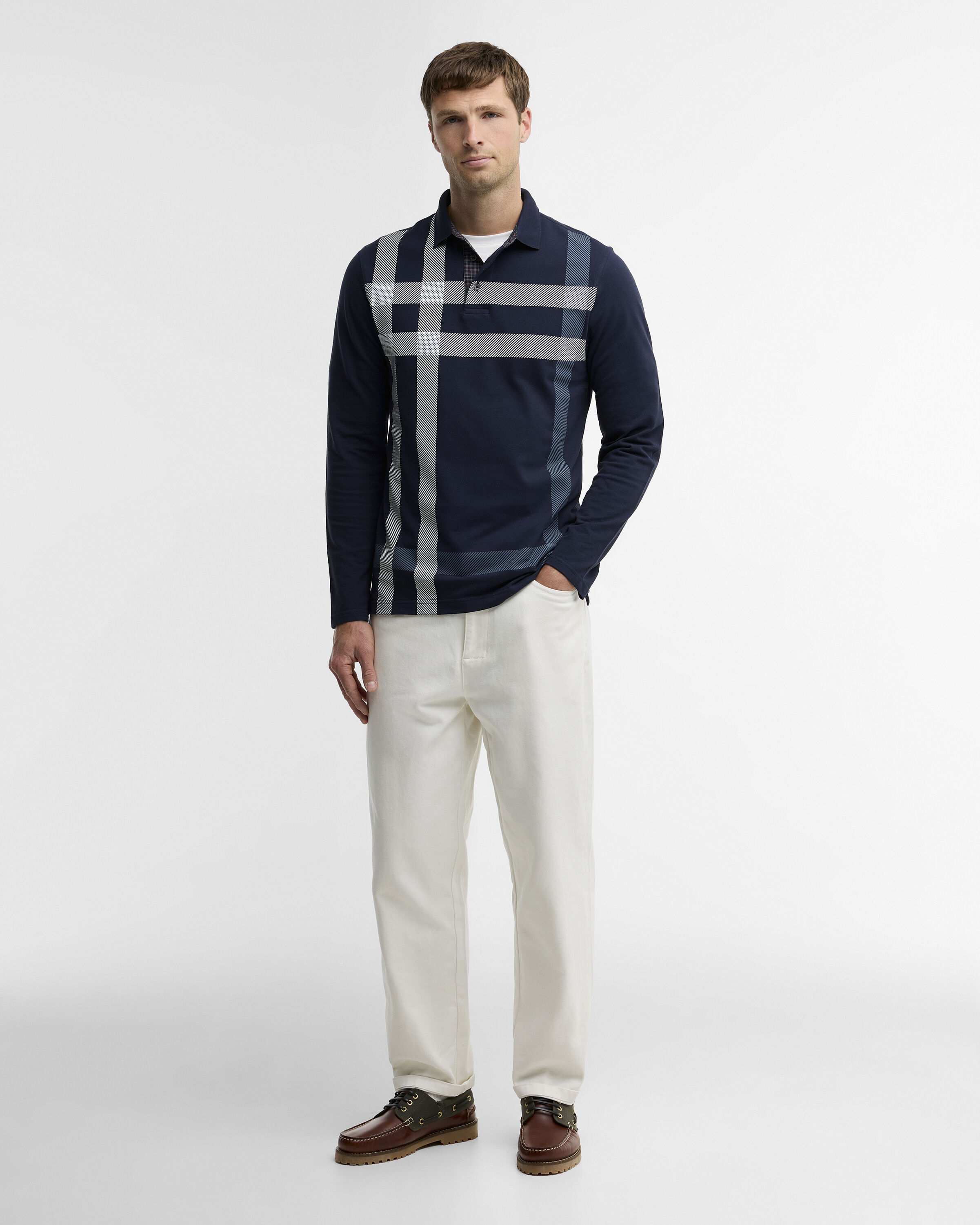 Blaine Tartan Long-Sleeved Polo Shirt Navy