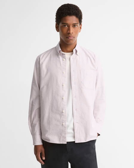 Striped Authentic-Fit Long-Sleeved Shirt Dk Red