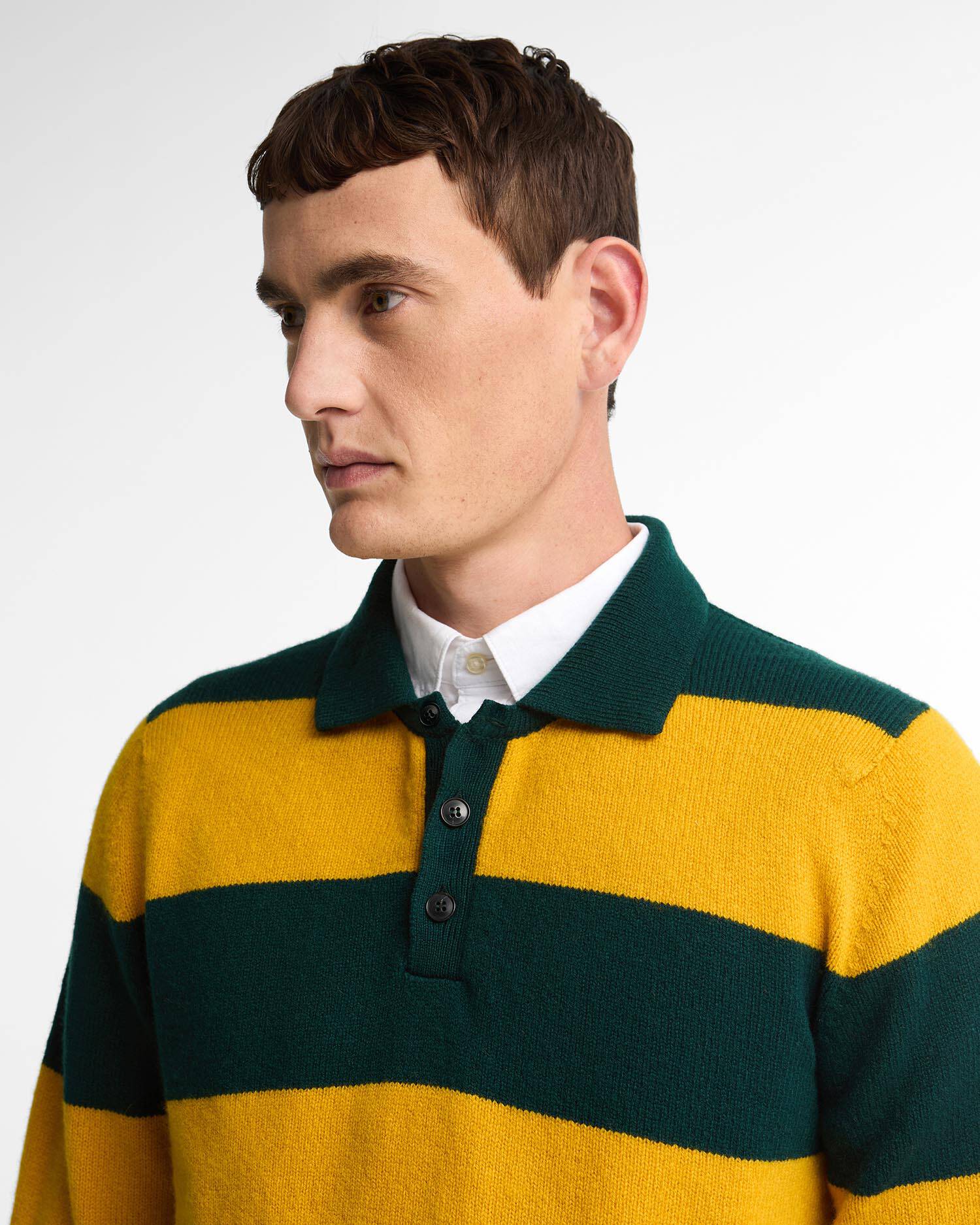 Made in Scotland Striped Wool Polo Shirt Seaweed image number 3