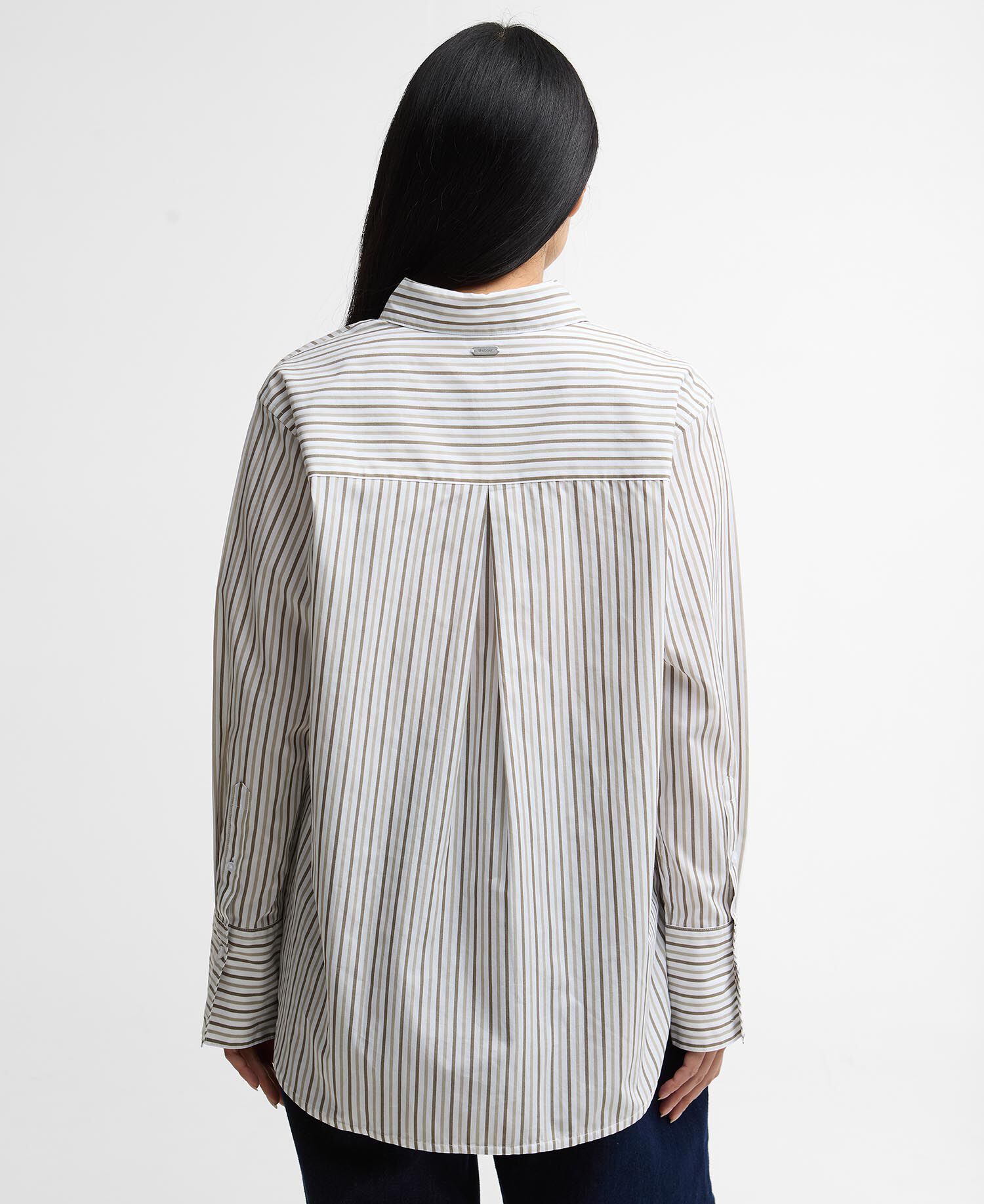 Camicia a maniche lunghe Fawley a righe dalla vestibilit&agrave; rilassata Dusky Green/Light Sand Stripe