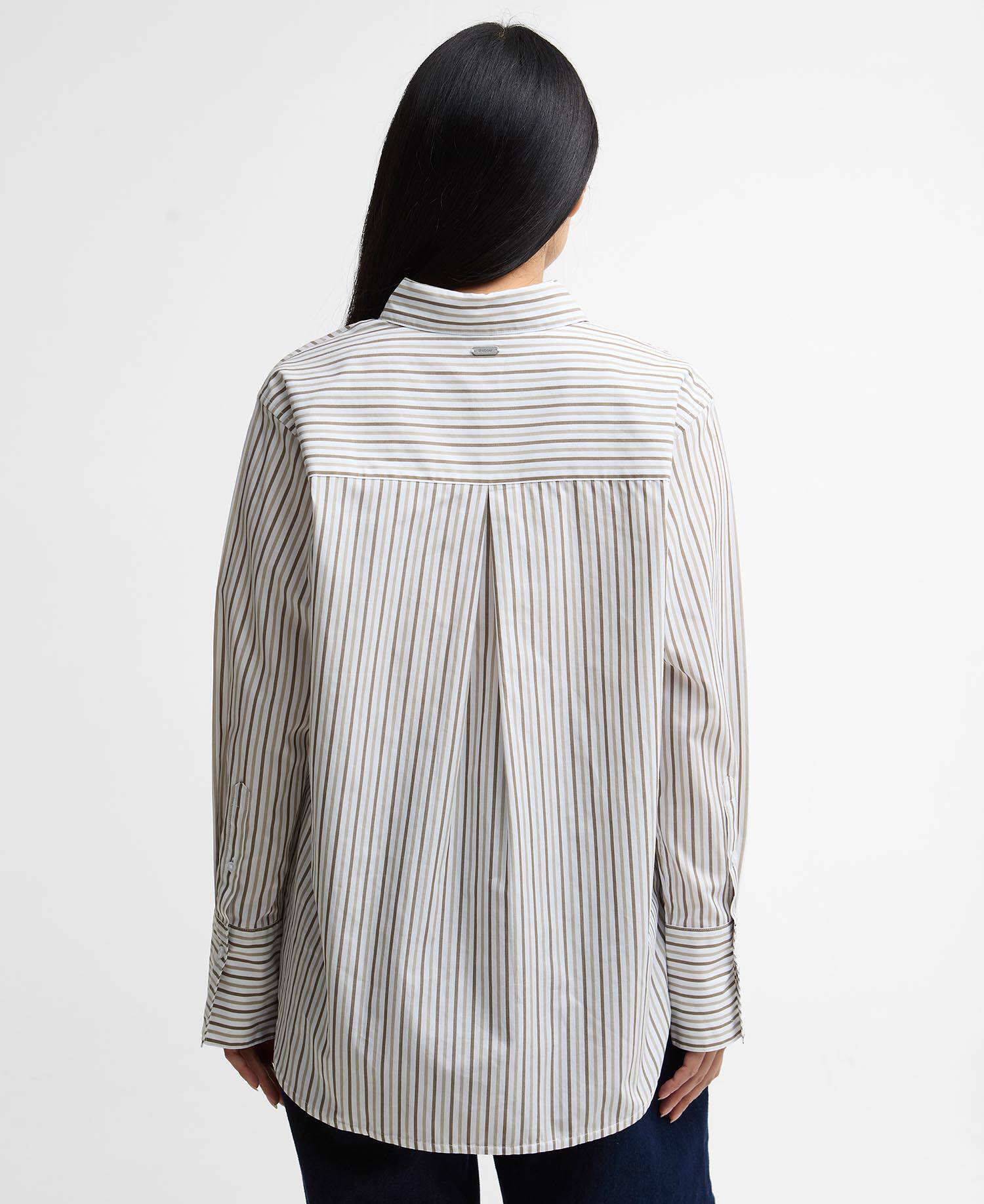 Camicia a maniche lunghe Fawley a righe dalla vestibilit&agrave; rilassata Dusky Green/Light Sand Stripe image number 2