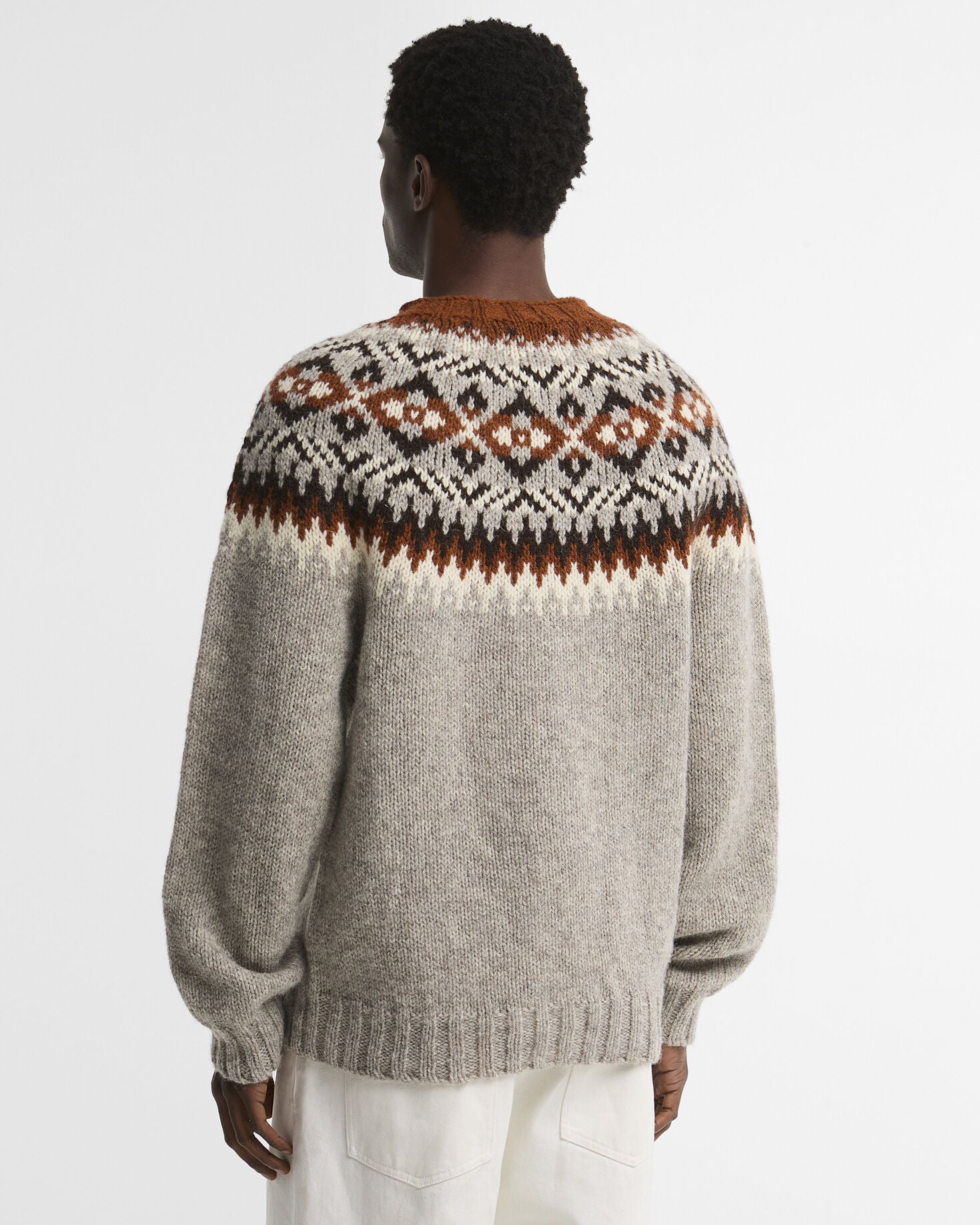 Scottish Made Fair Isle Crew Neck Jumper Grey Marl