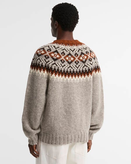 Scottish Made Fair Isle Crew Neck Jumper Grey Marl