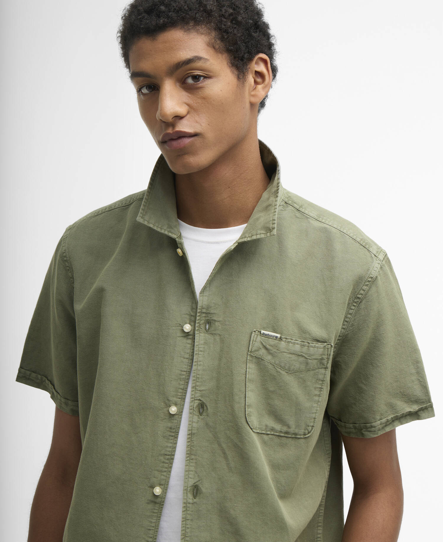 Kurzarmhemd Landkey Overdyed Regular Olive image number 3