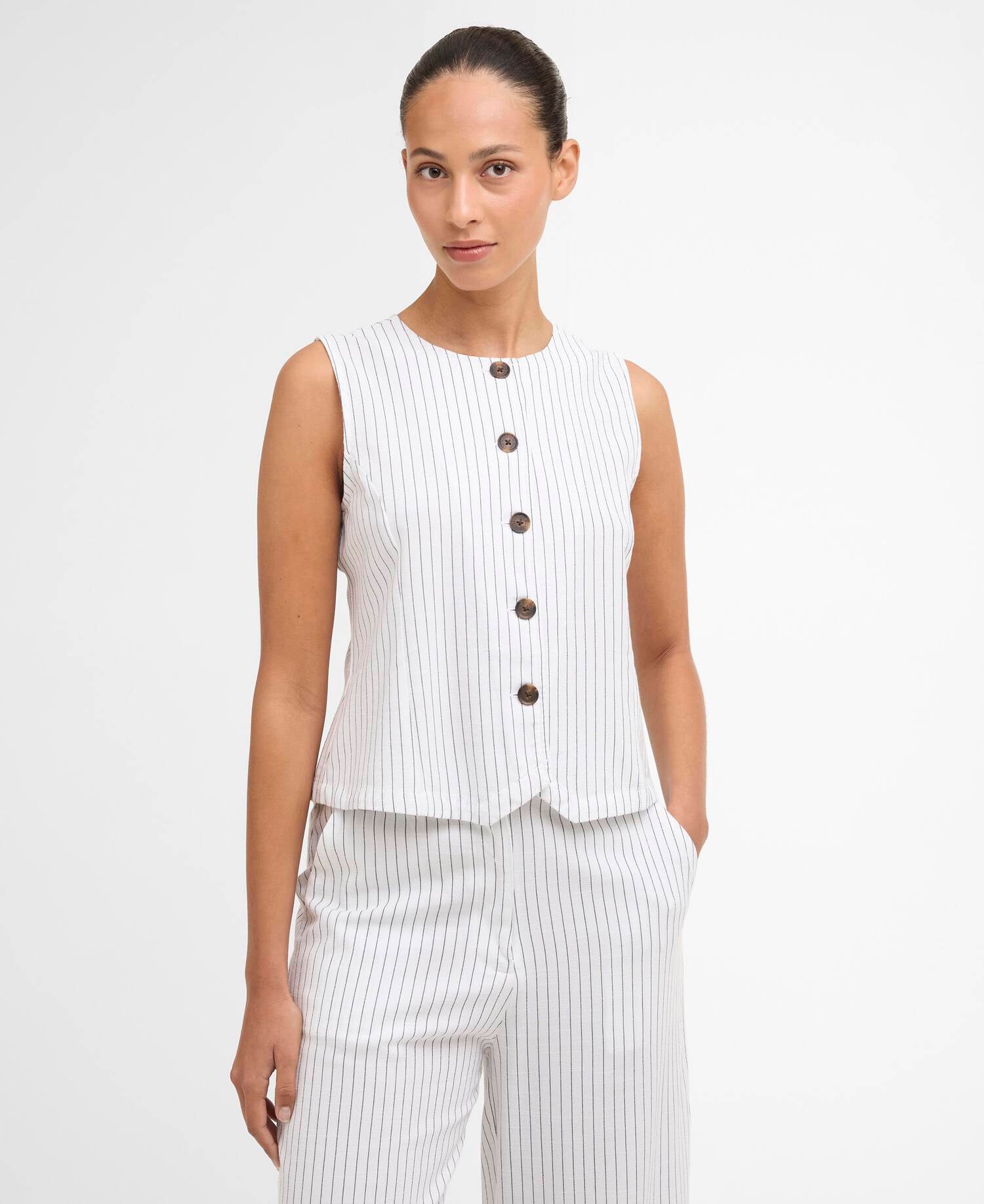 Sloane Striped Waistcoat White/Dark Navy Stripe image number 0