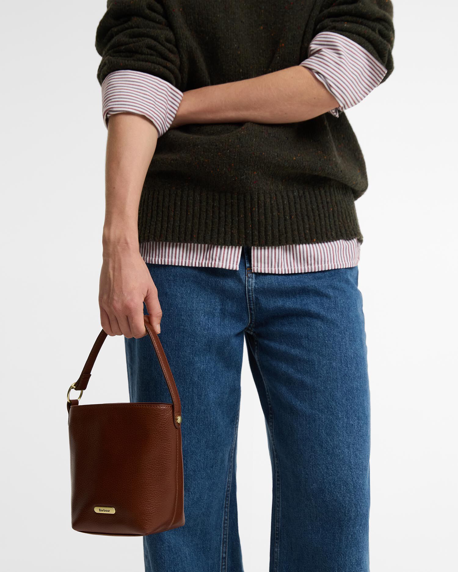 Cedar Mini Leather Bucket Bag Brown