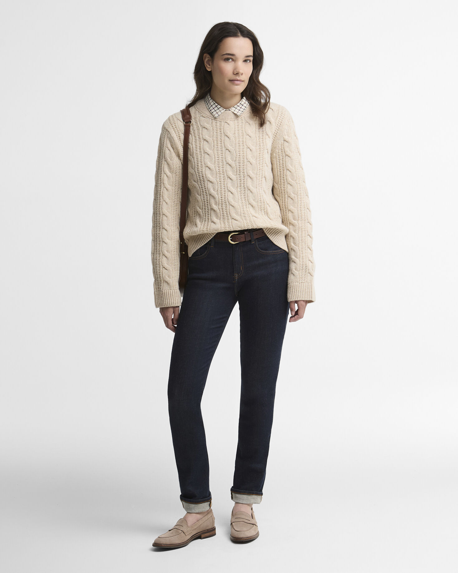 Barbour Pullover Joan Cropped Cable Knit Birch
