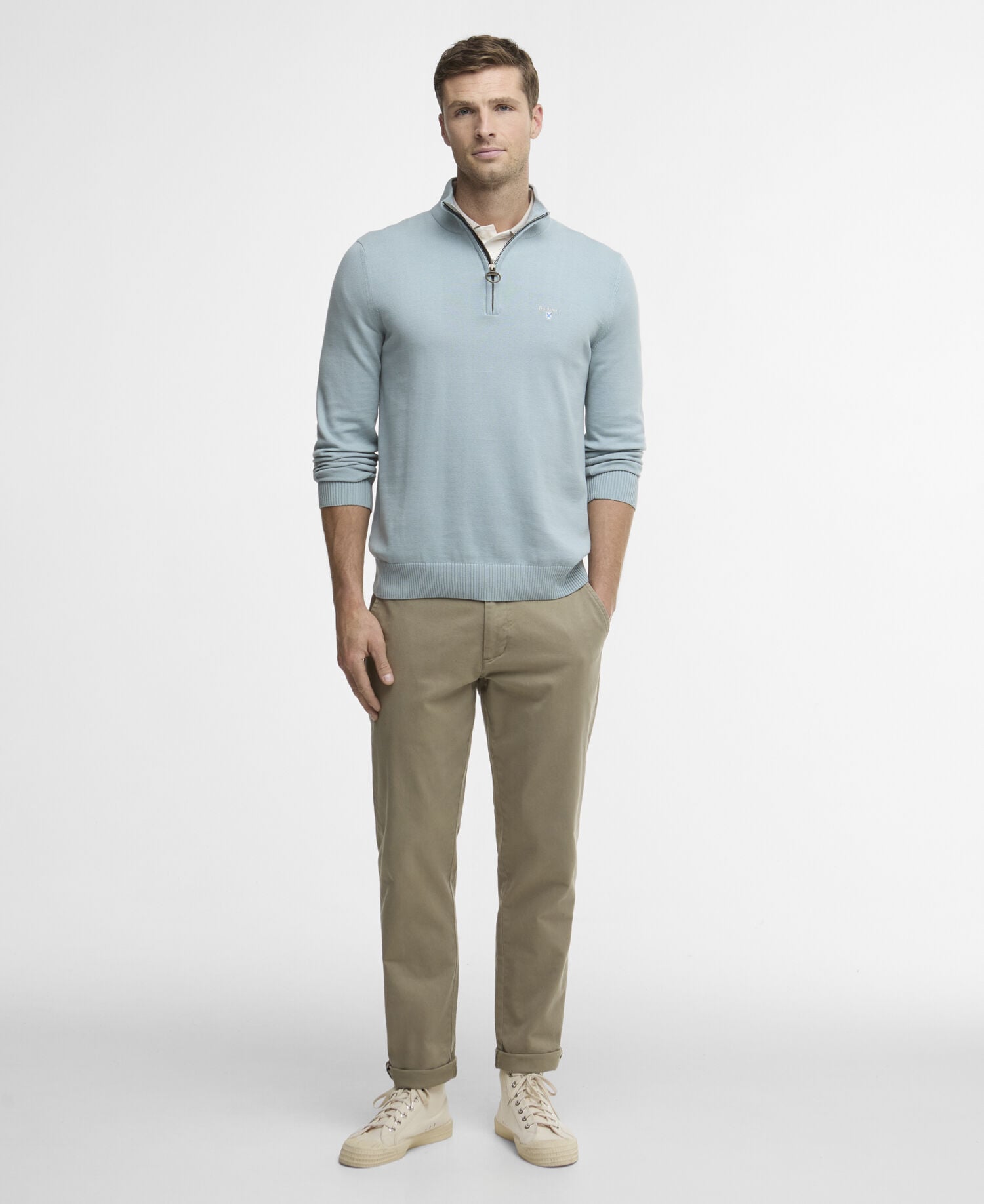 Maglione con zip corta in cotone compatto Lingwood Slate