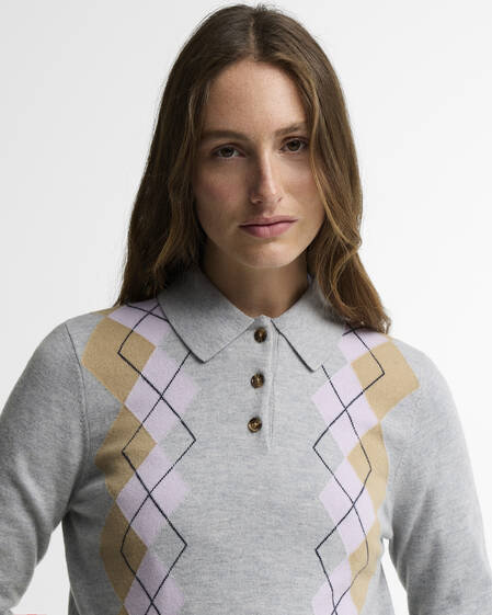Polo in maglia Fawne con motivo a rombi Grey Multi