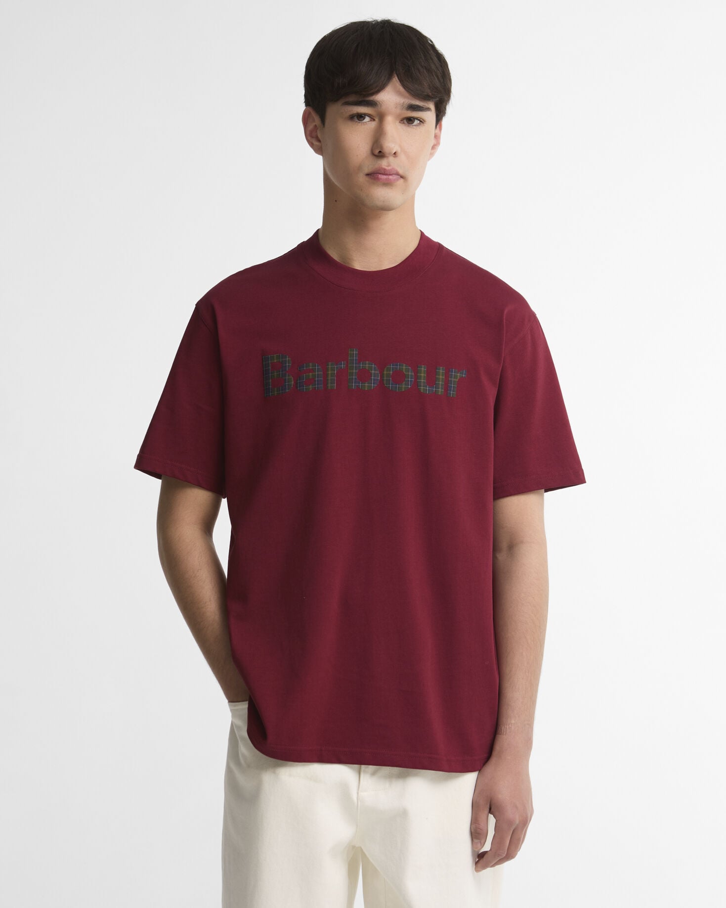 T-shirt oversize con stampa del logo in tartan Wine