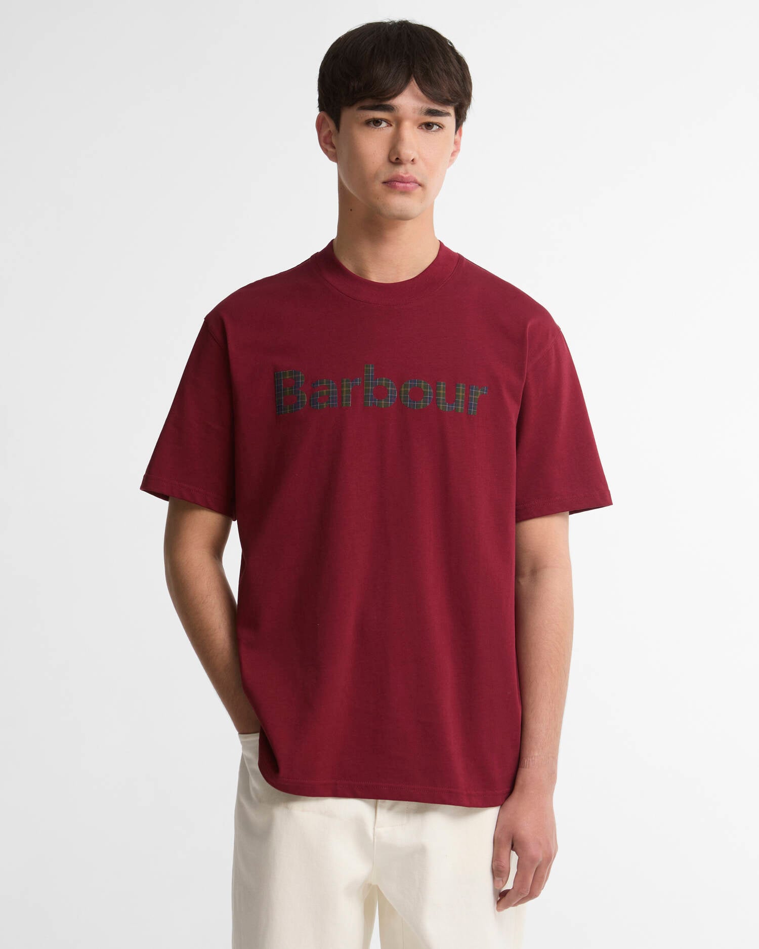 T-shirt oversize con stampa del logo in tartan Wine image number 0