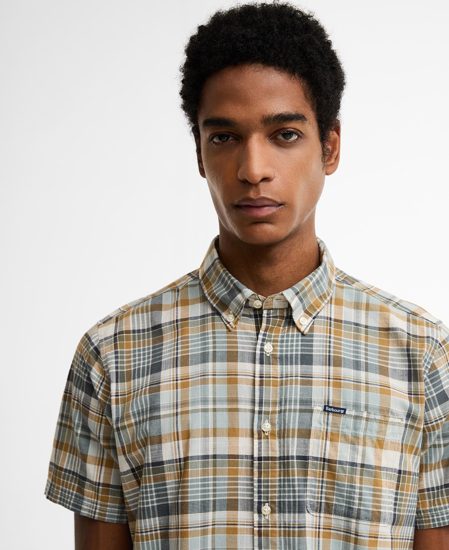 Baycliff Checked Tailored Short-Sleeved Shirt Whisper White