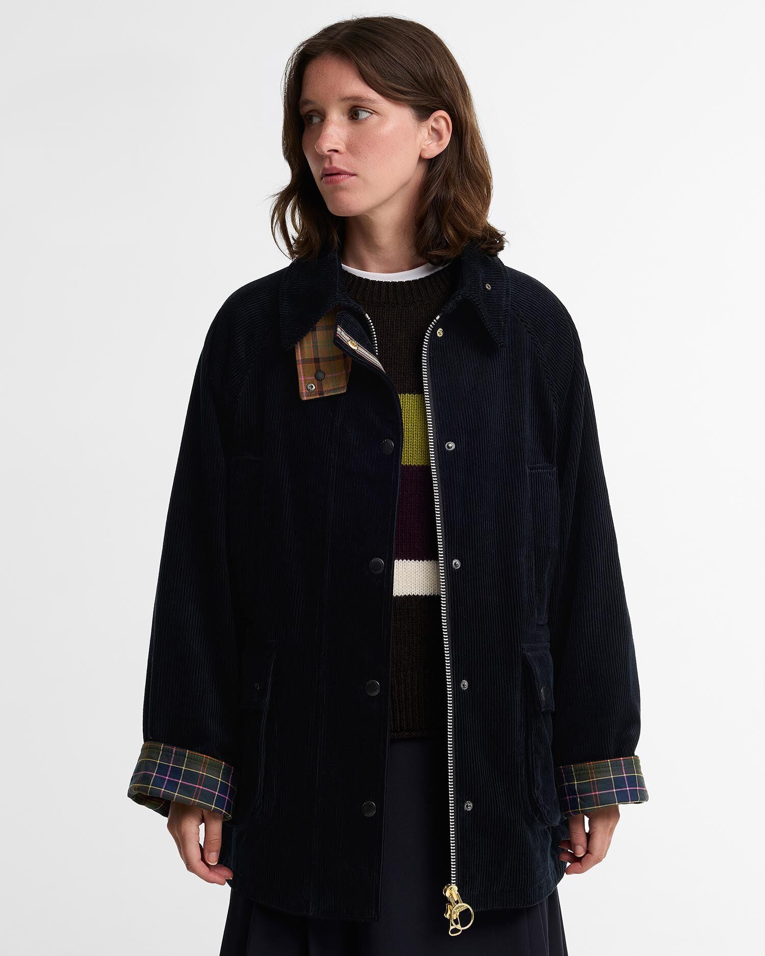 Paul Smith Loves Barbour Women's Cord Beaufort Casual Jacket Dk Navy/Classic/Muted