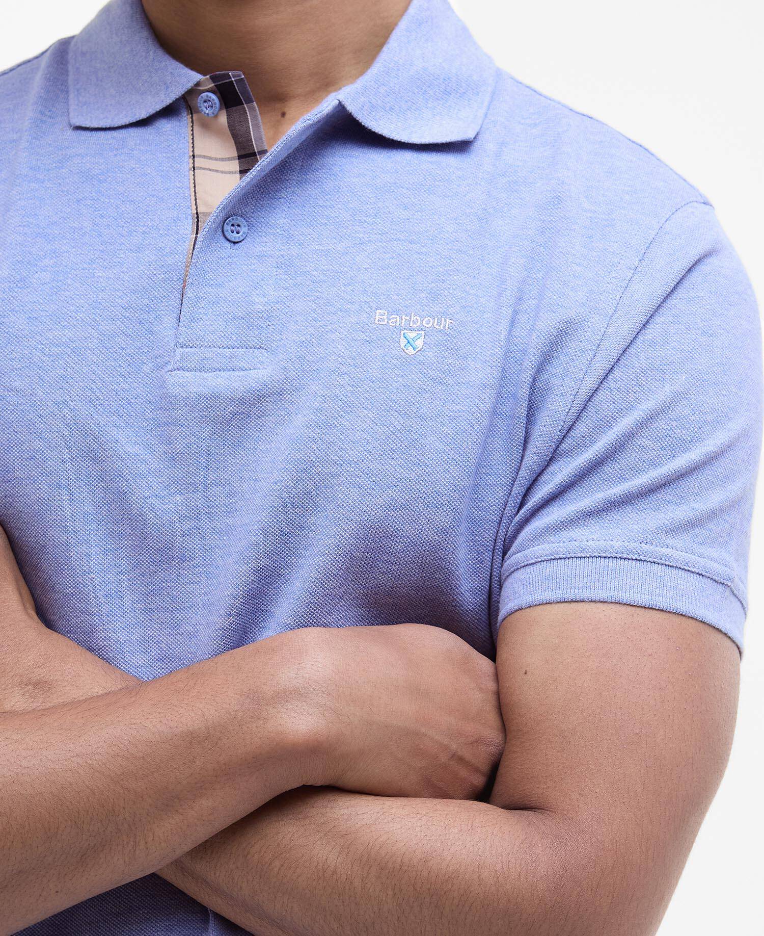 Tartan Pique Polo Shirt Sky Marl-Dress image number 3