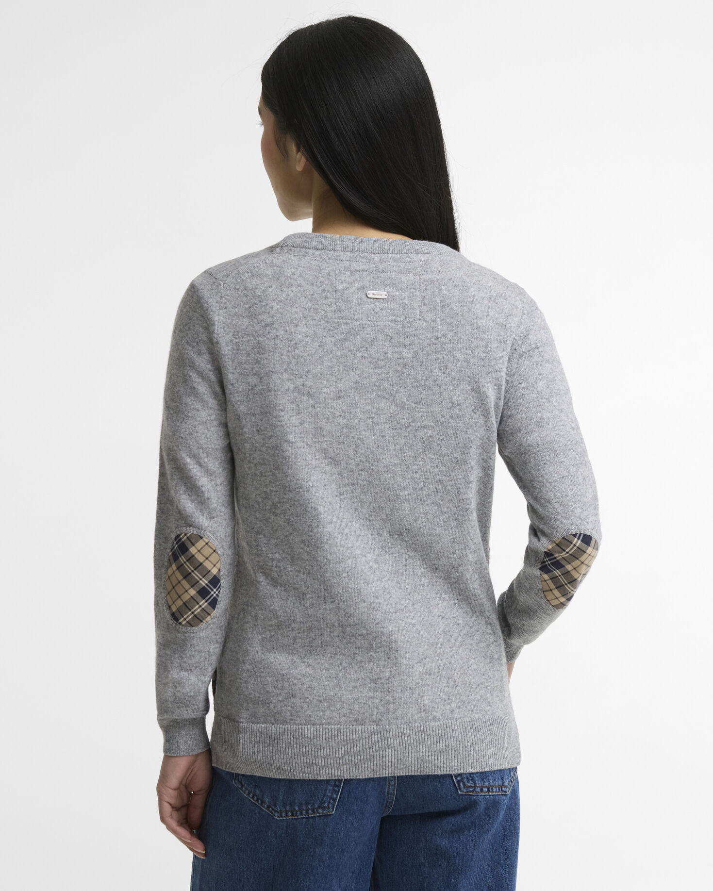 Pendle Crew Neck Jumper Grey Marl/Birchwood Tartan