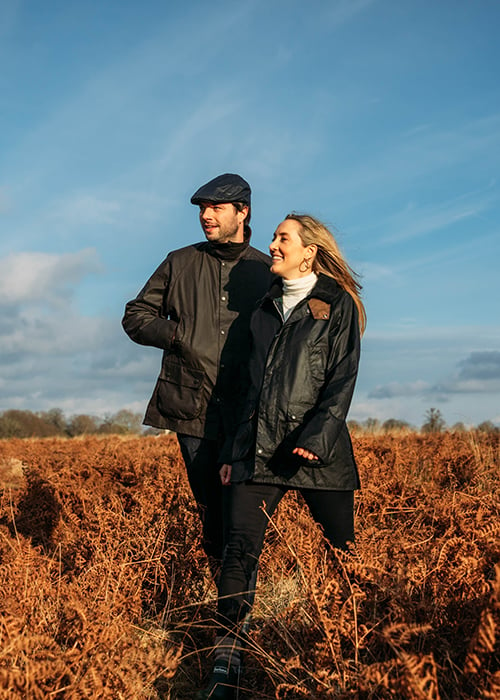 Jess and Charlie style their Barbour wax jackets